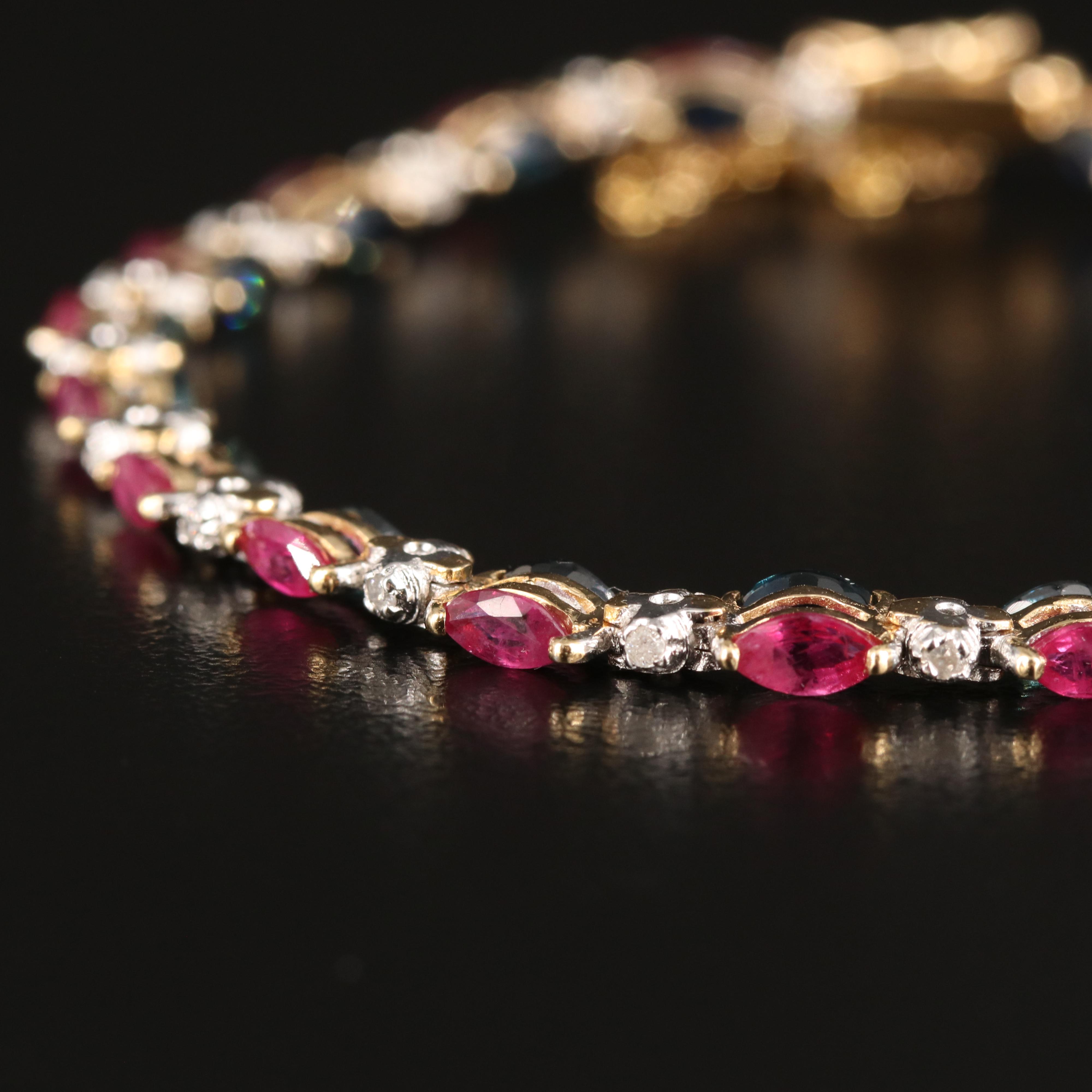 14K Ruby, Sapphire and Diamond Reversible Bracelet