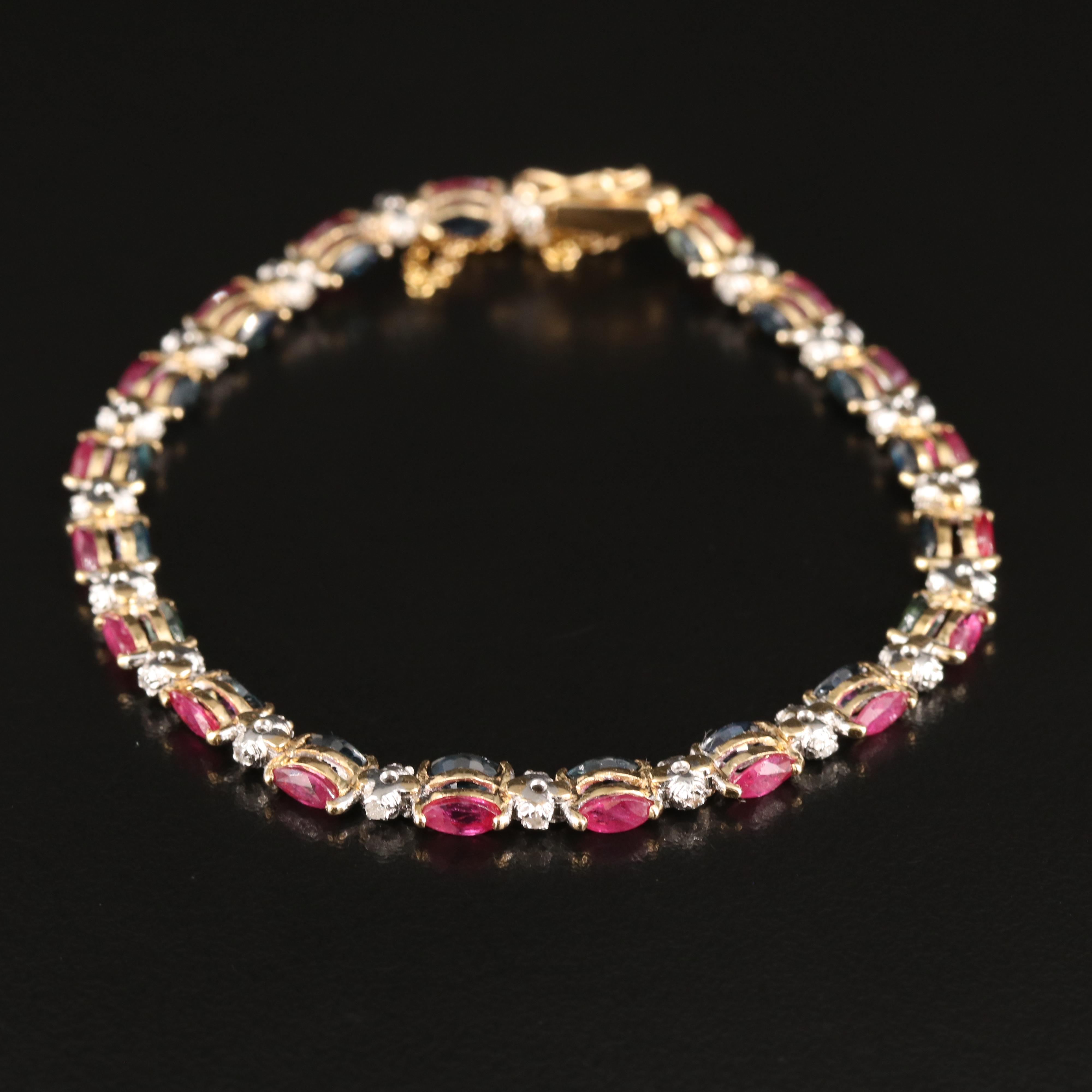 14K Ruby, Sapphire and Diamond Reversible Bracelet
