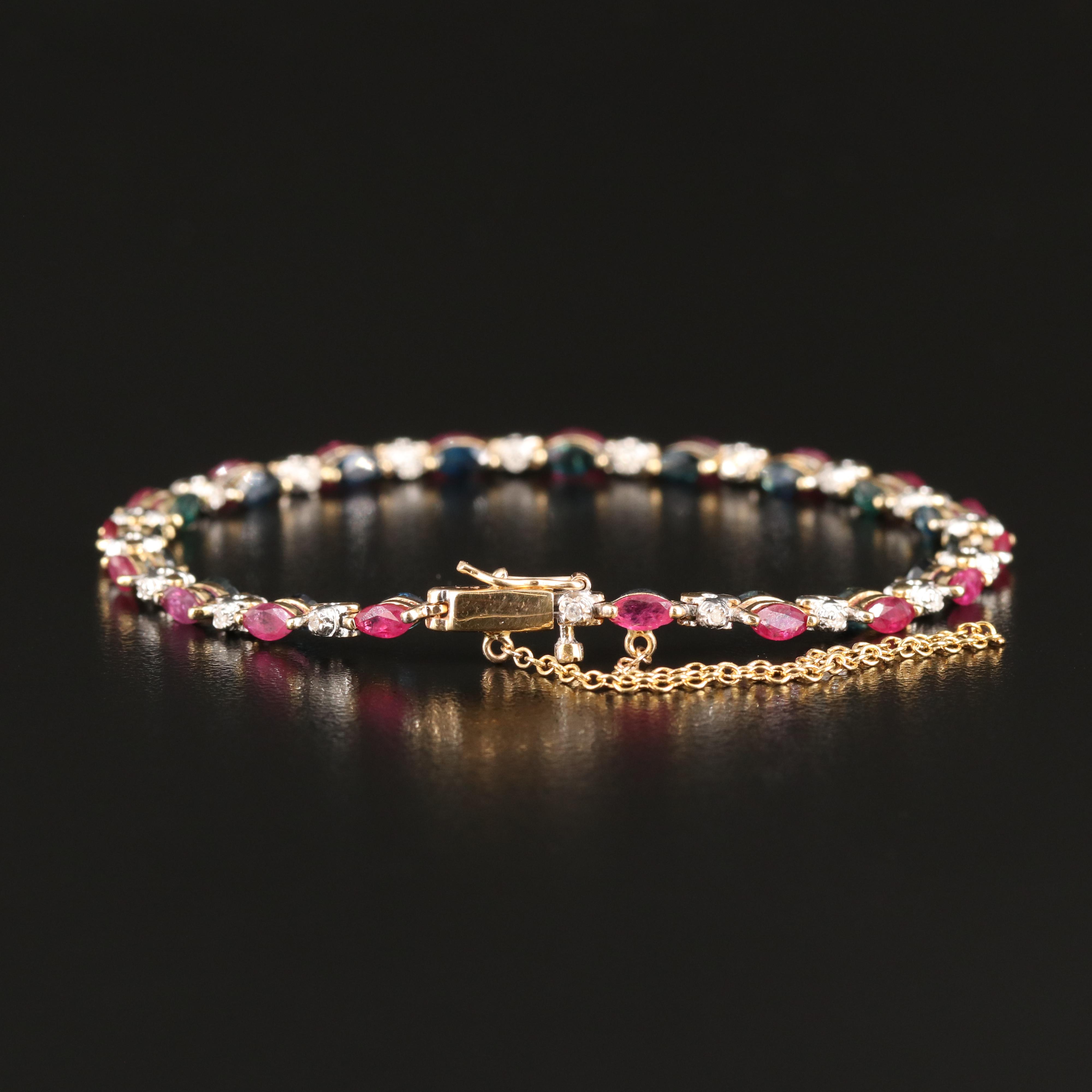 14K Ruby, Sapphire and Diamond Reversible Bracelet