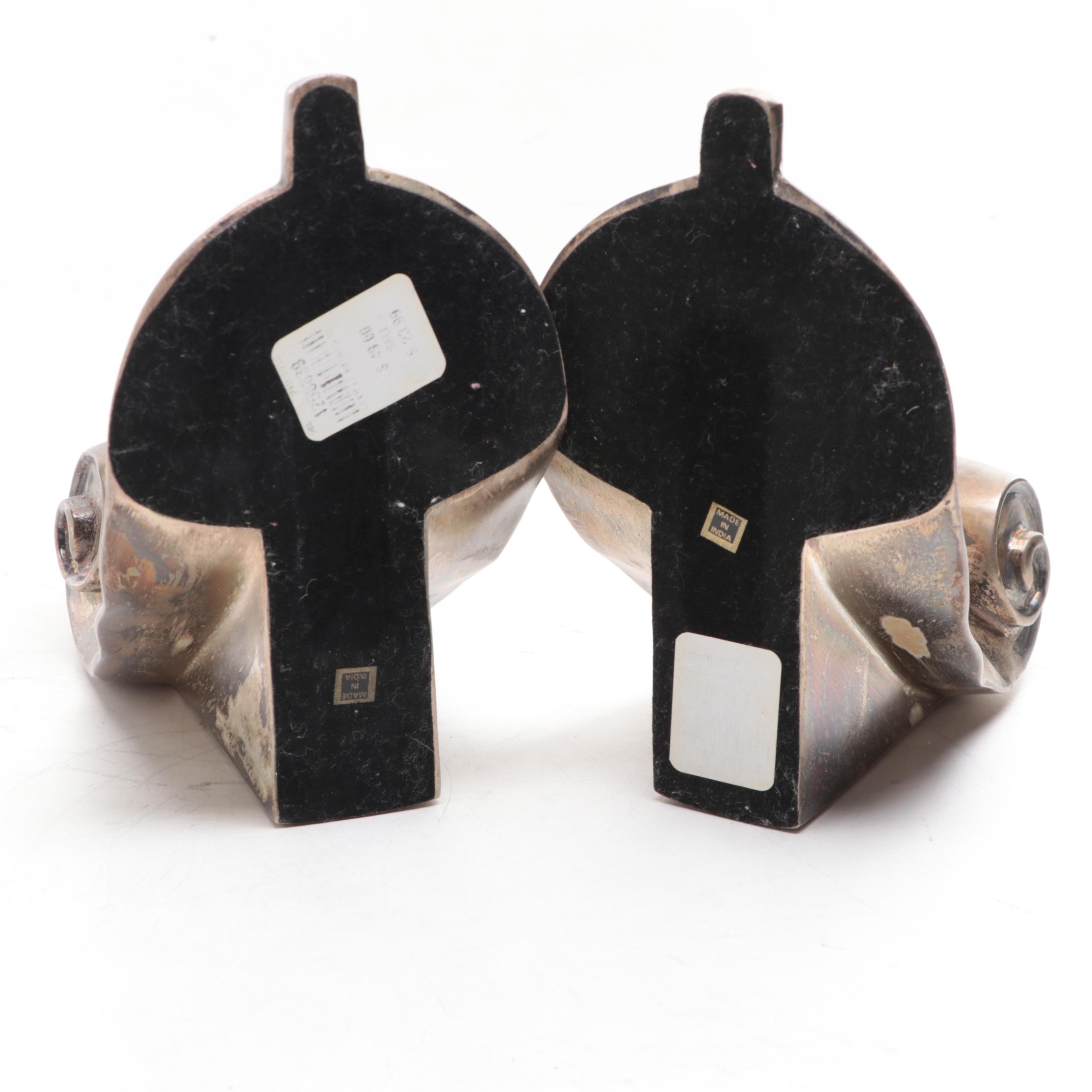 Carved Mahogany Corbels, Cast Iron and Silver Finished Feather Bookends