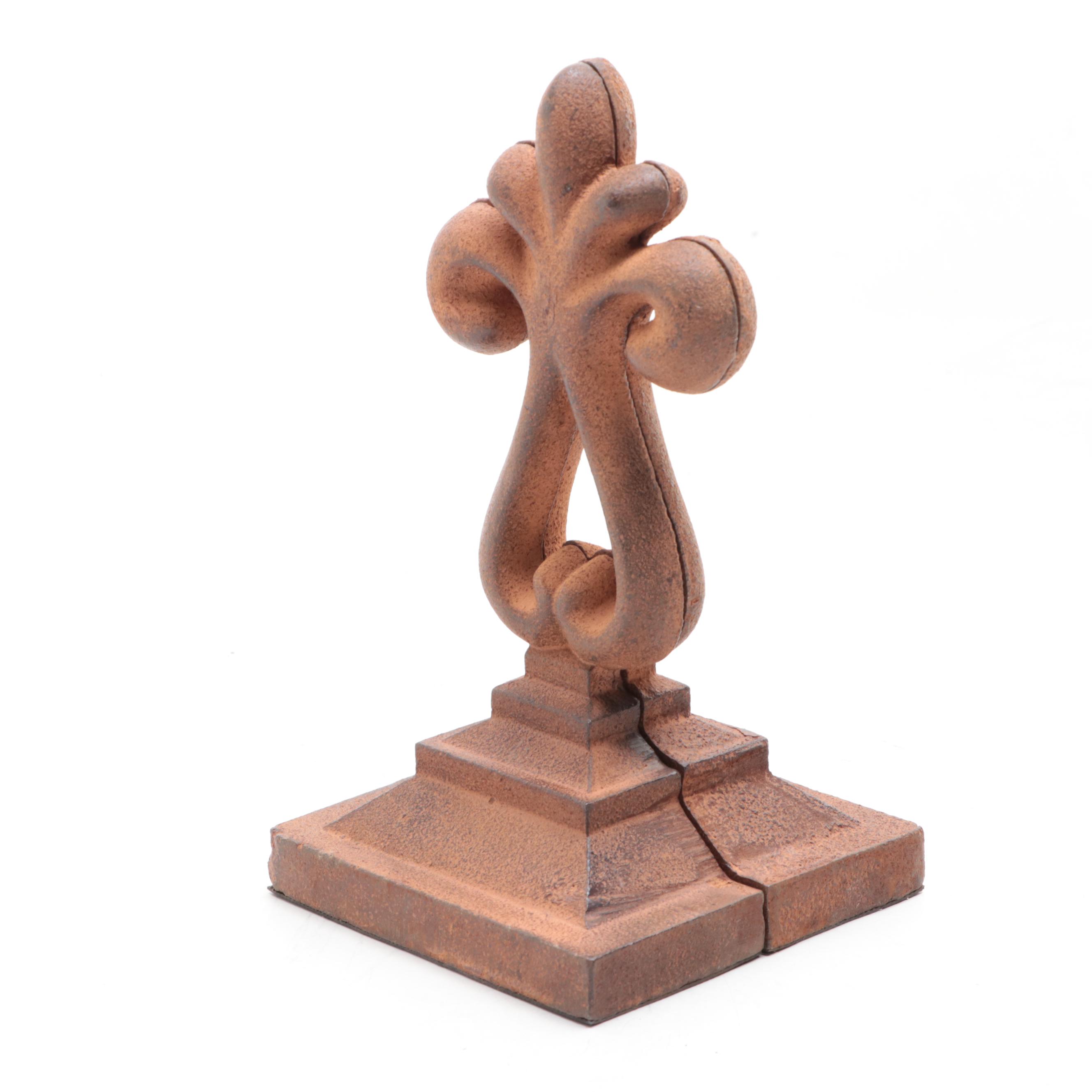 Carved Mahogany Corbels, Cast Iron and Silver Finished Feather Bookends