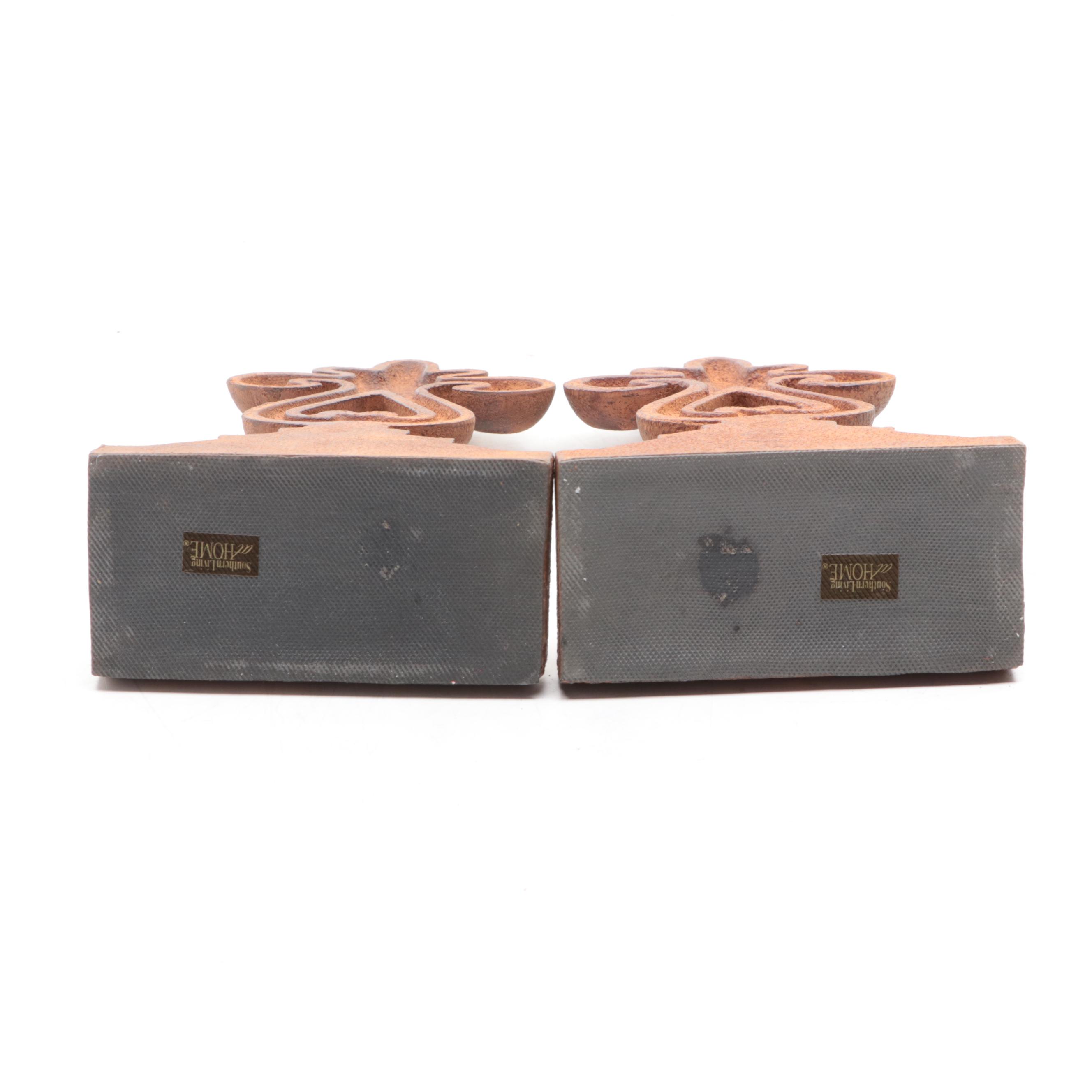 Carved Mahogany Corbels, Cast Iron and Silver Finished Feather Bookends