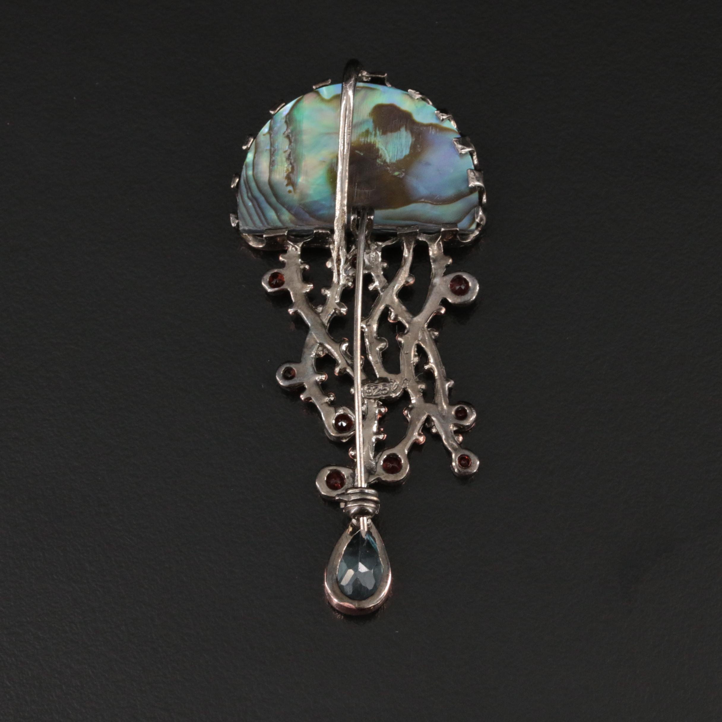 Sterling Abalone and Gemstone Jellyfish Converter Brooch