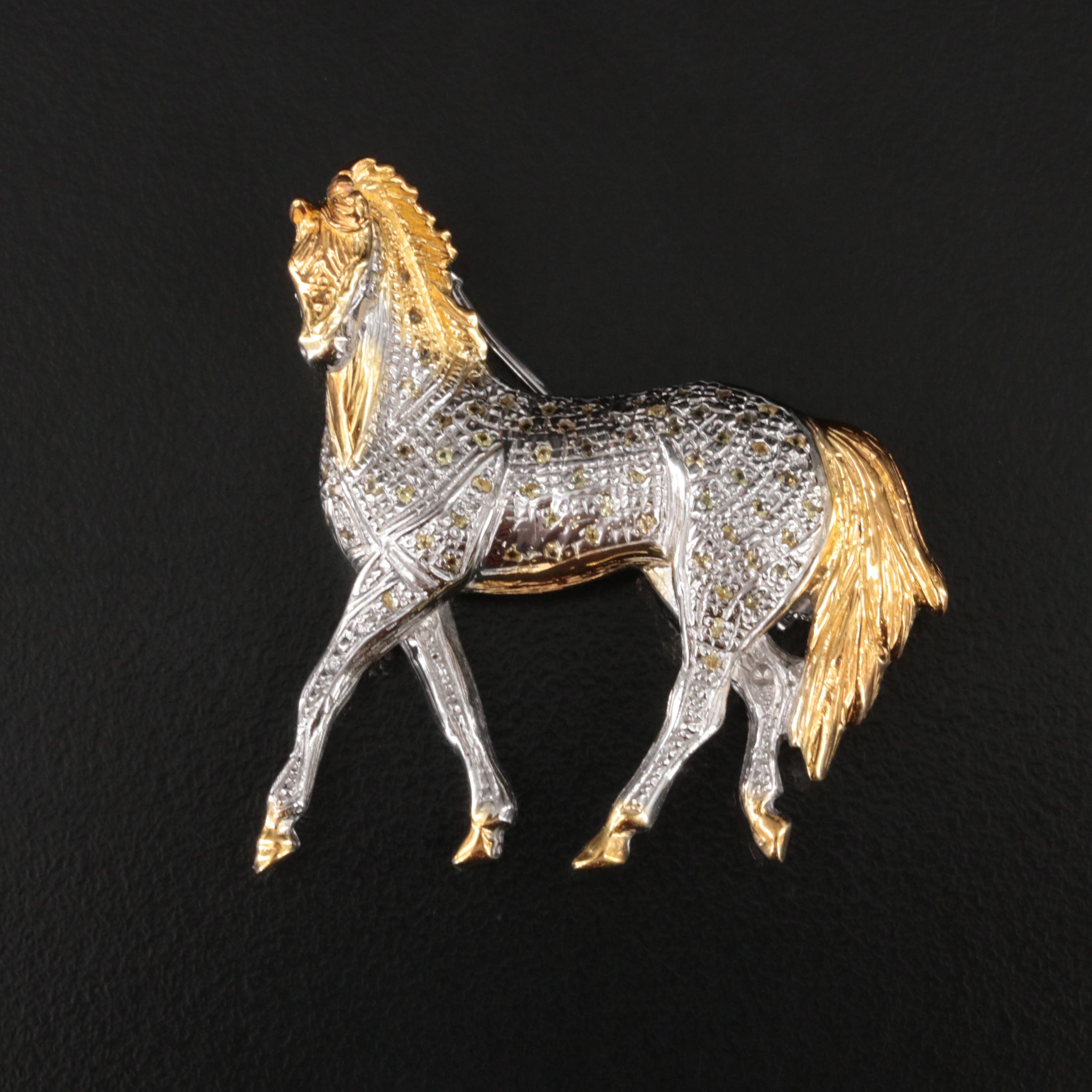 Sterling Sapphire Horse Brooch