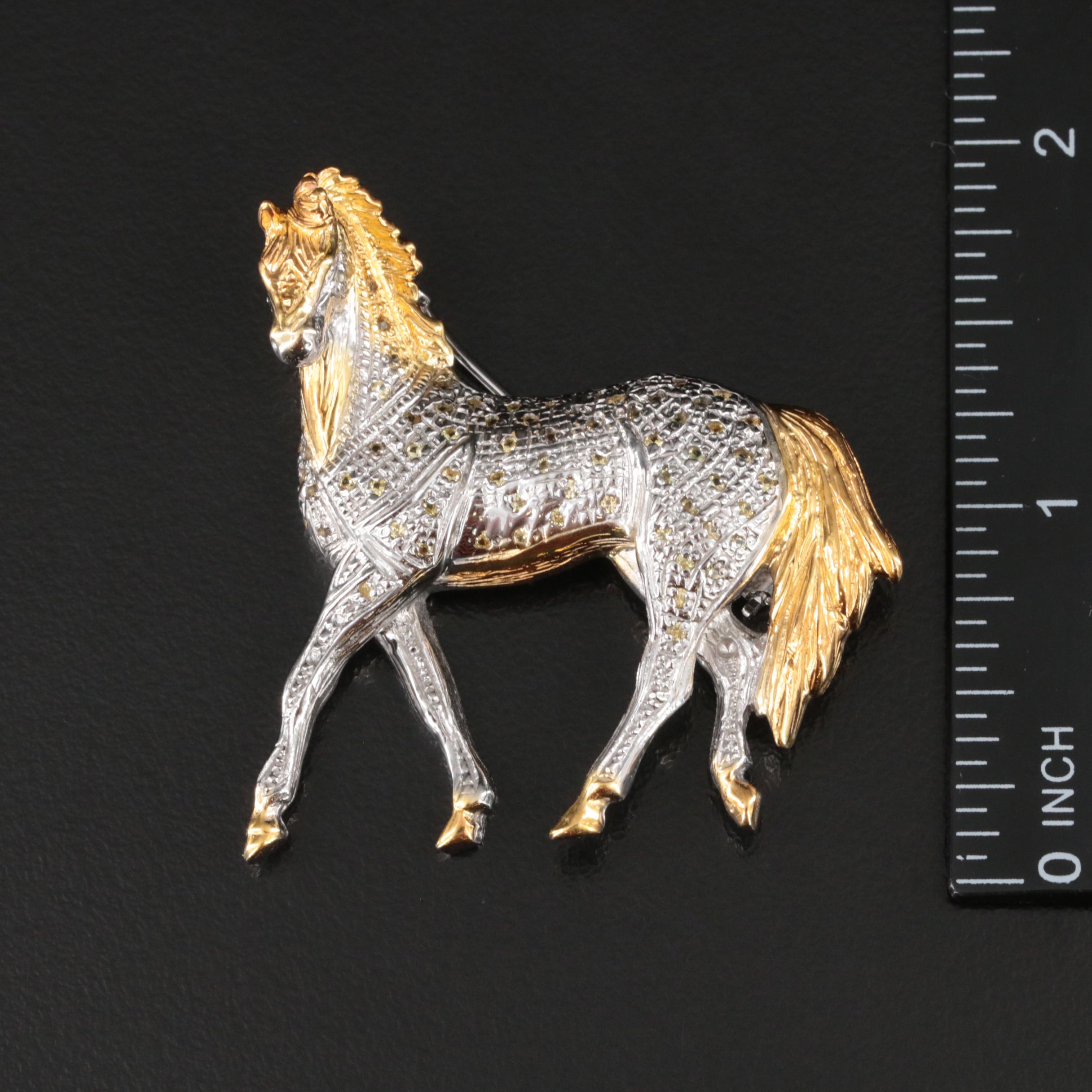 Sterling Sapphire Horse Brooch