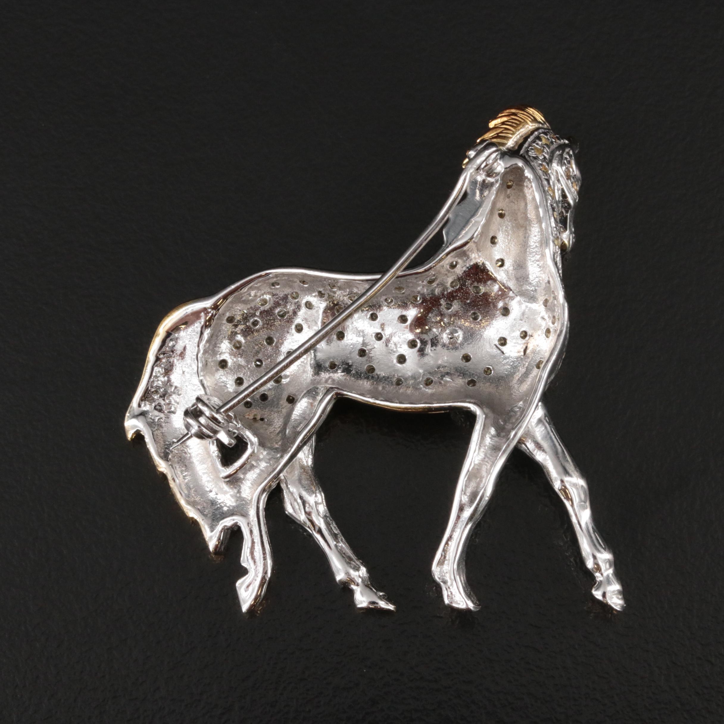 Sterling Sapphire Horse Brooch