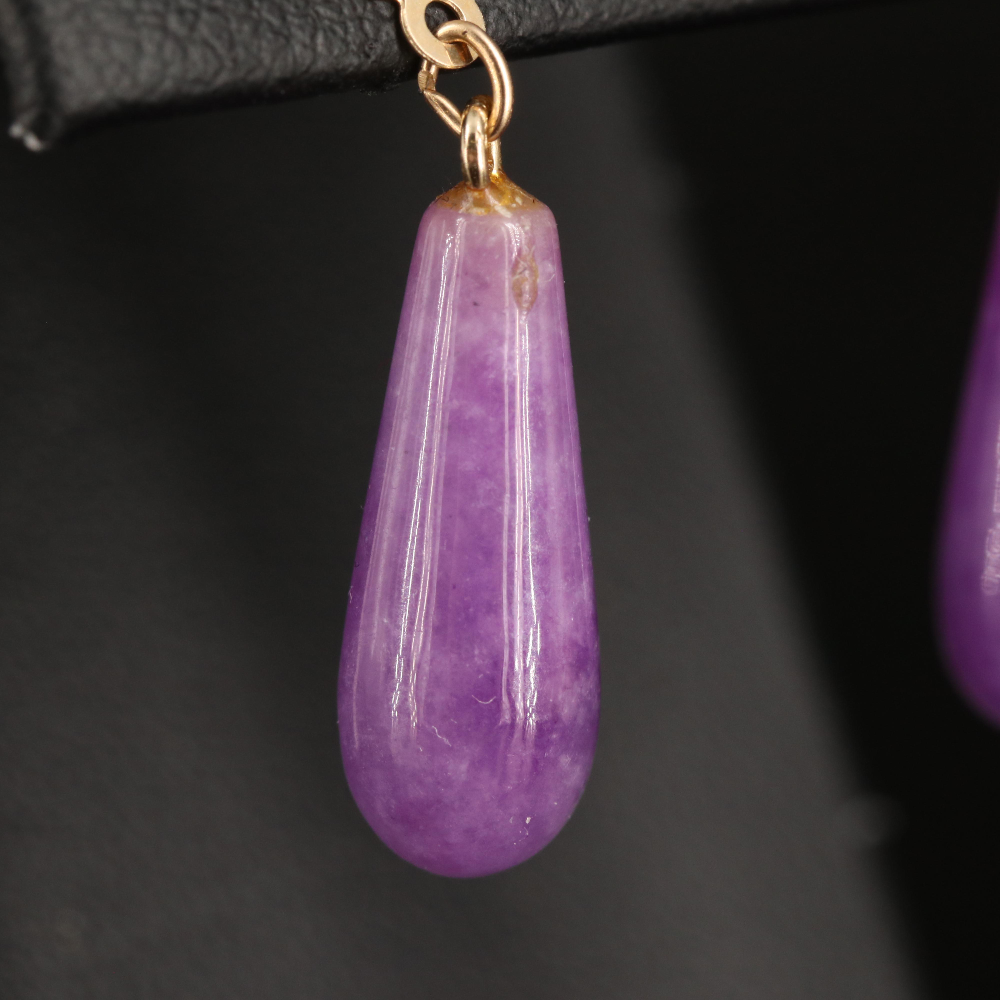14K Jadeite Good Fortune Teardrop Earrings