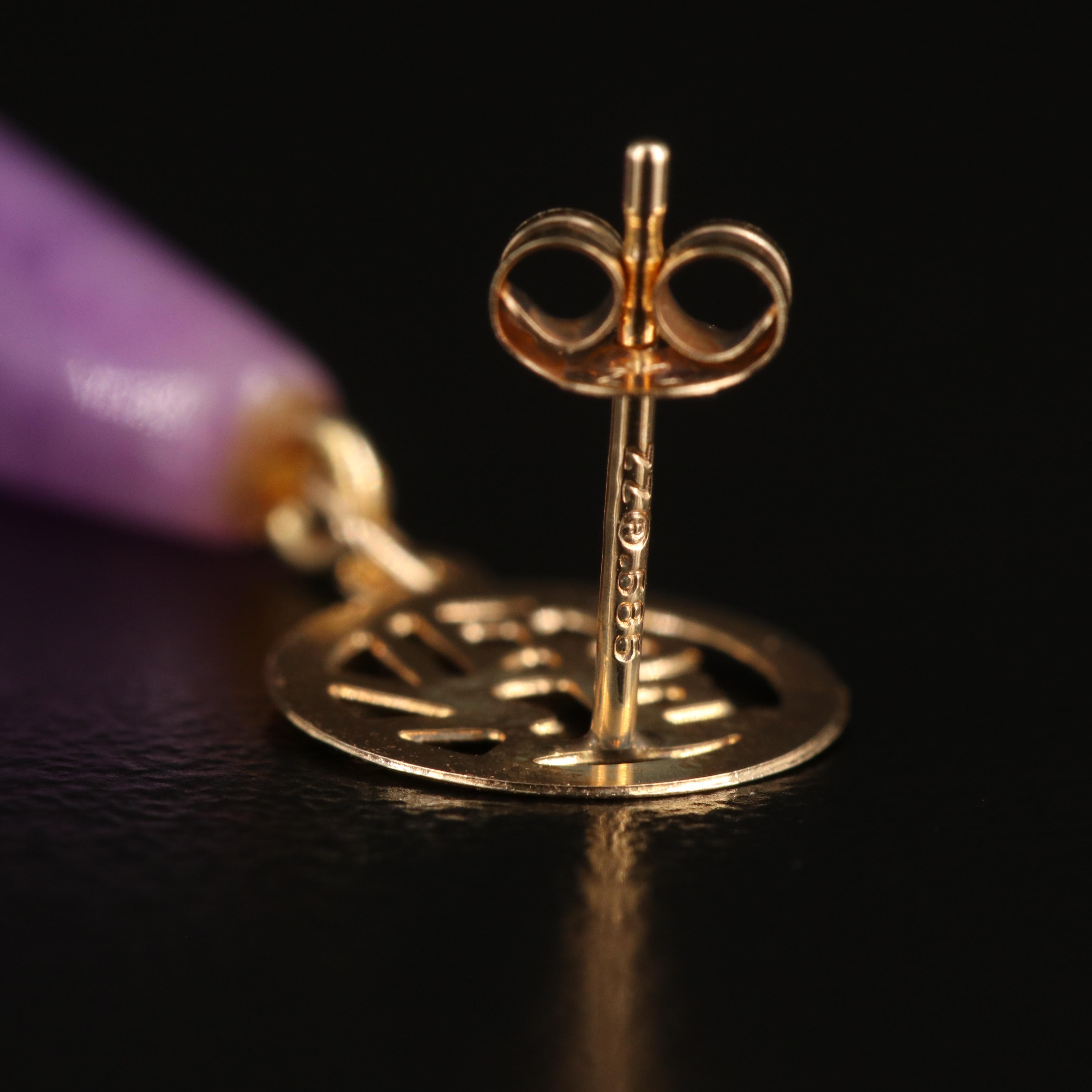 14K Jadeite Good Fortune Teardrop Earrings