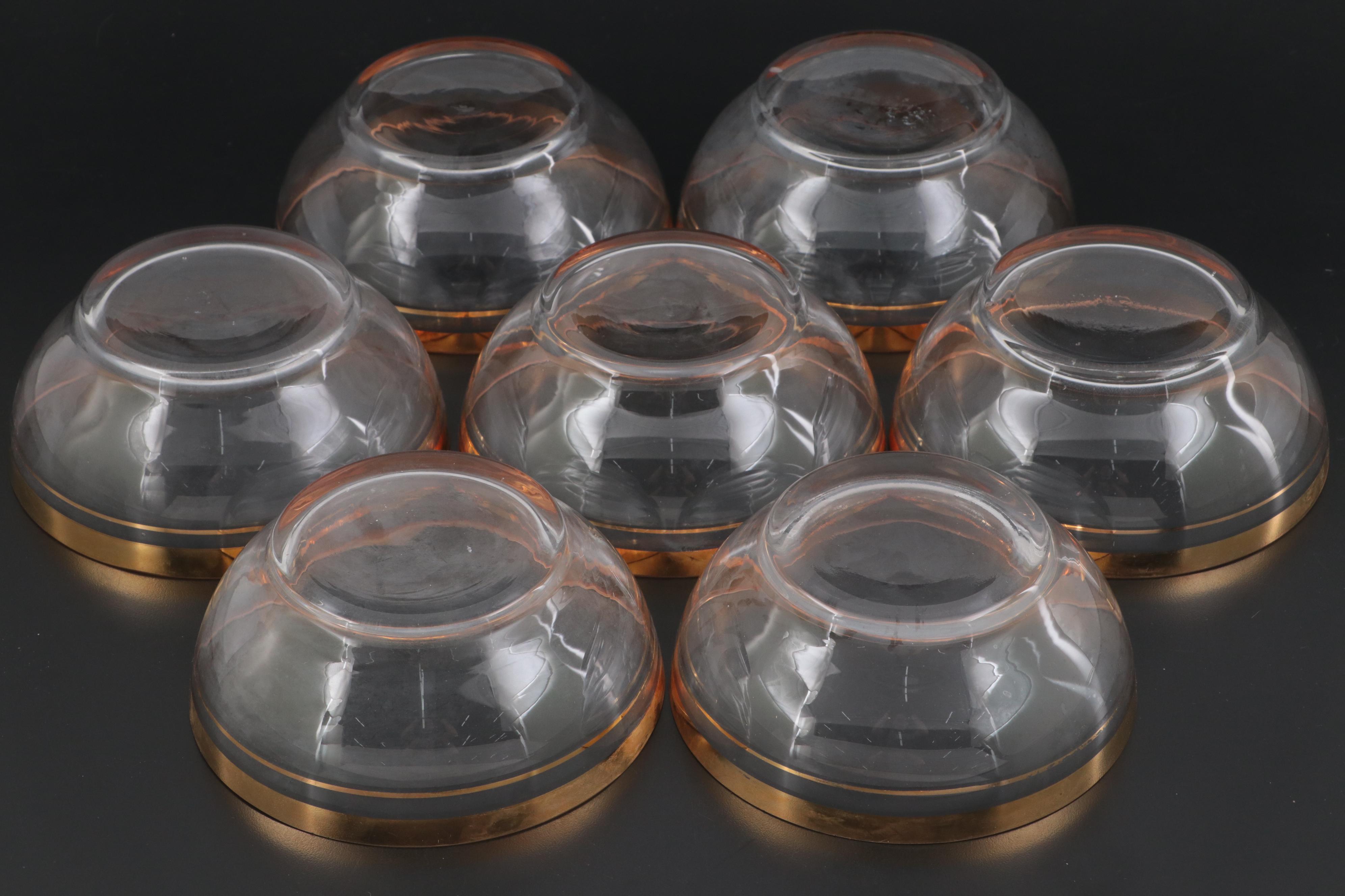 Gilt Rimmed Glass Dessert Bowls and Wine Glasses, Late 20th Century