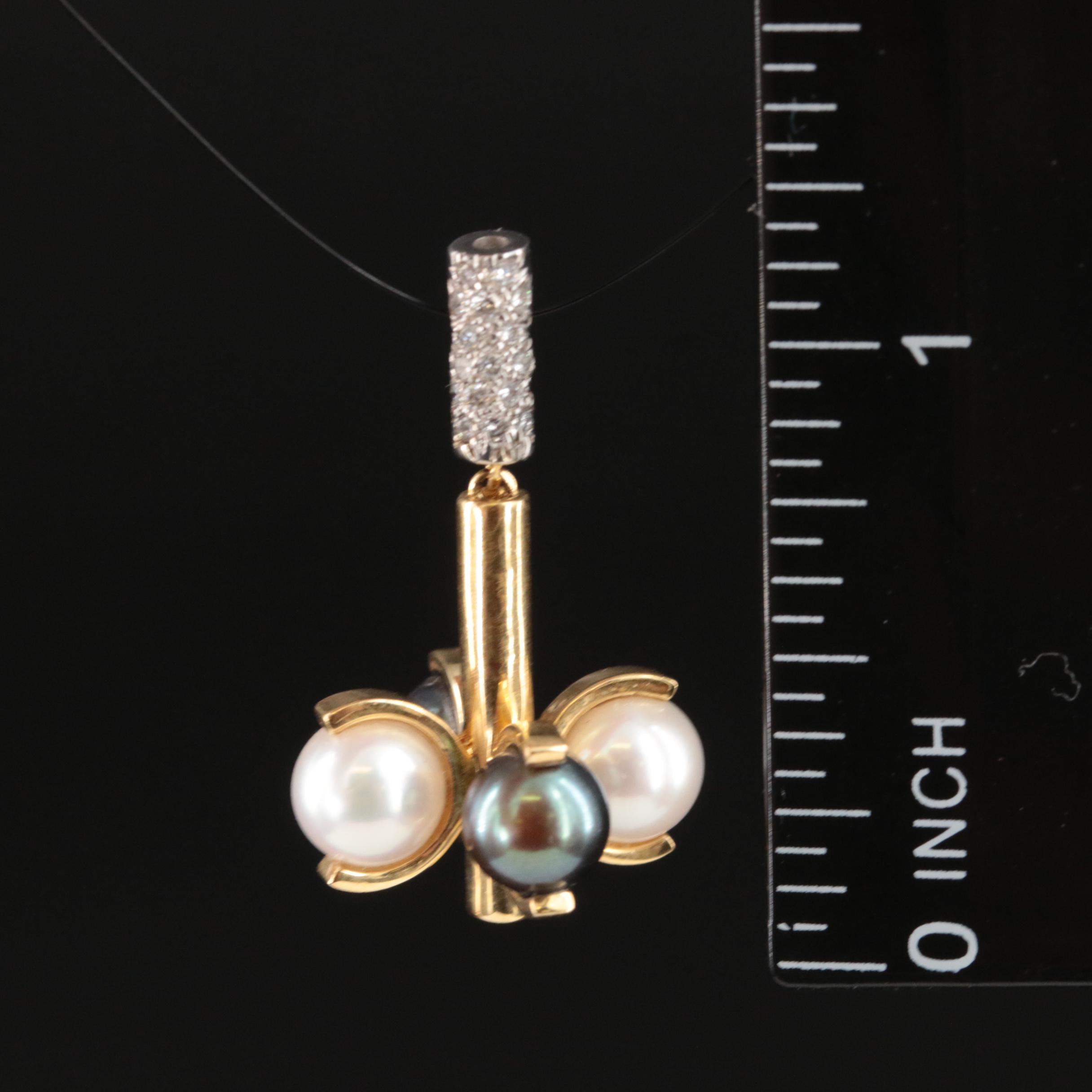 Mid-Century Modern 18K Pearl and Diamond Pendant