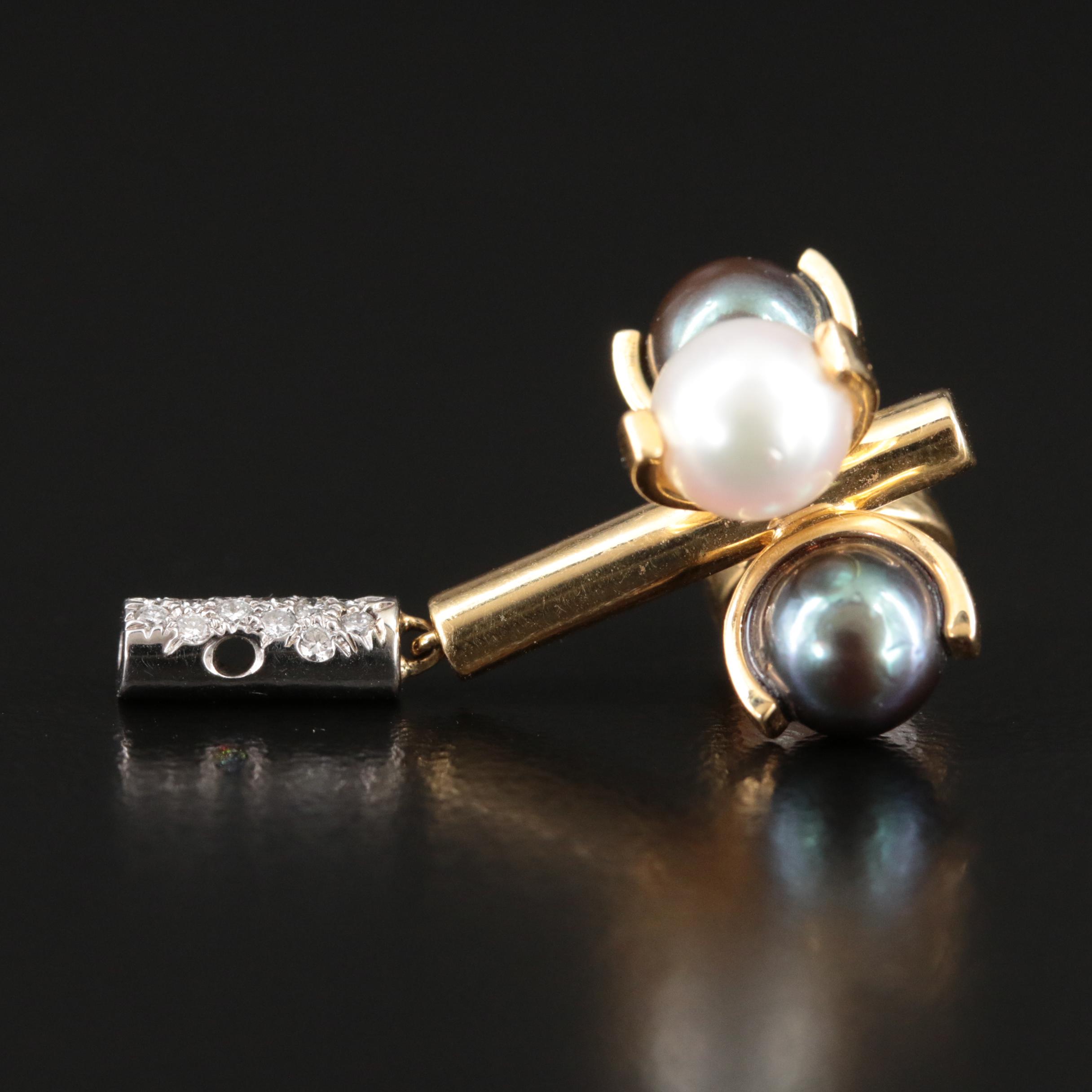 Mid-Century Modern 18K Pearl and Diamond Pendant