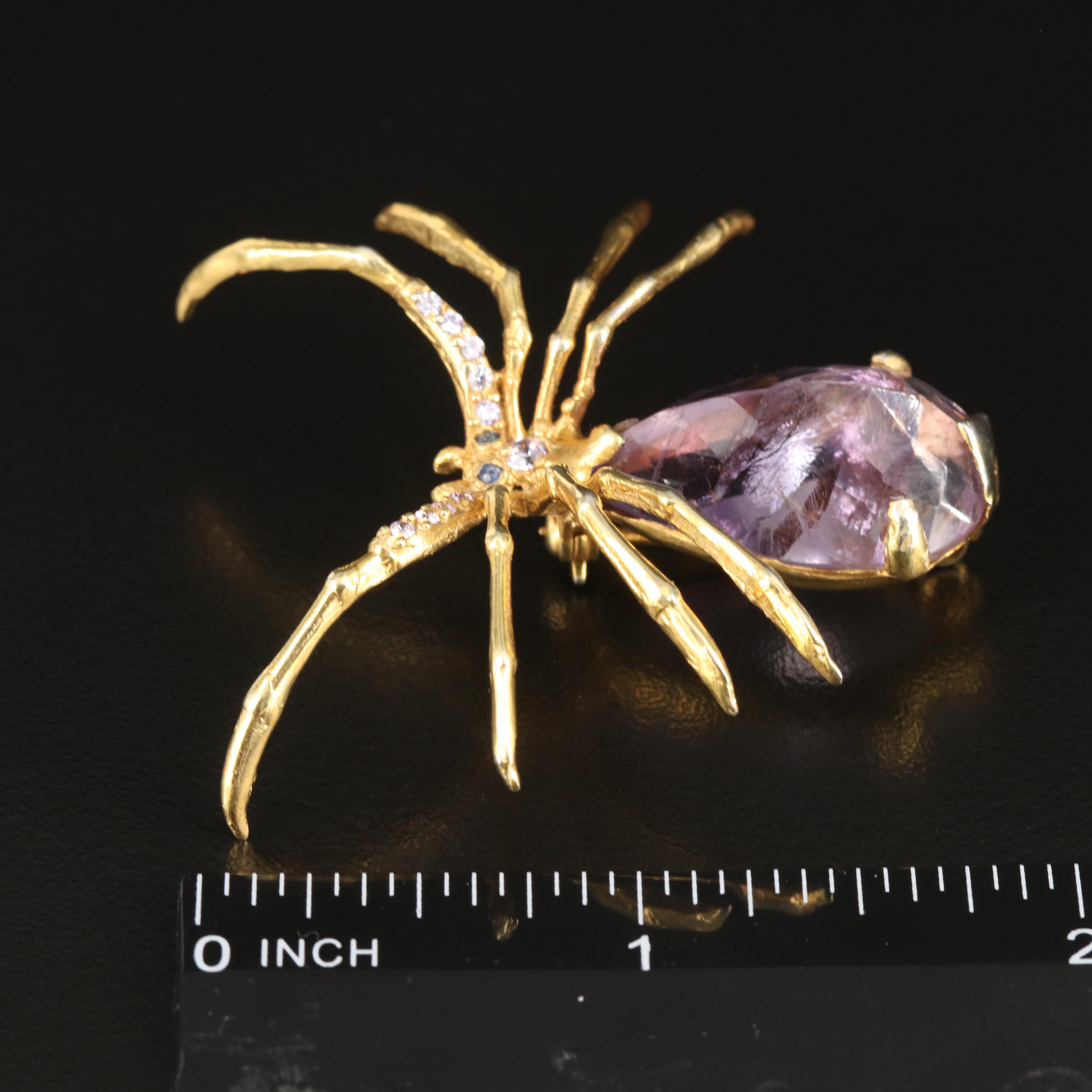Sterling Fluorite, Sapphire and Cubic Zirconia Spider Brooch