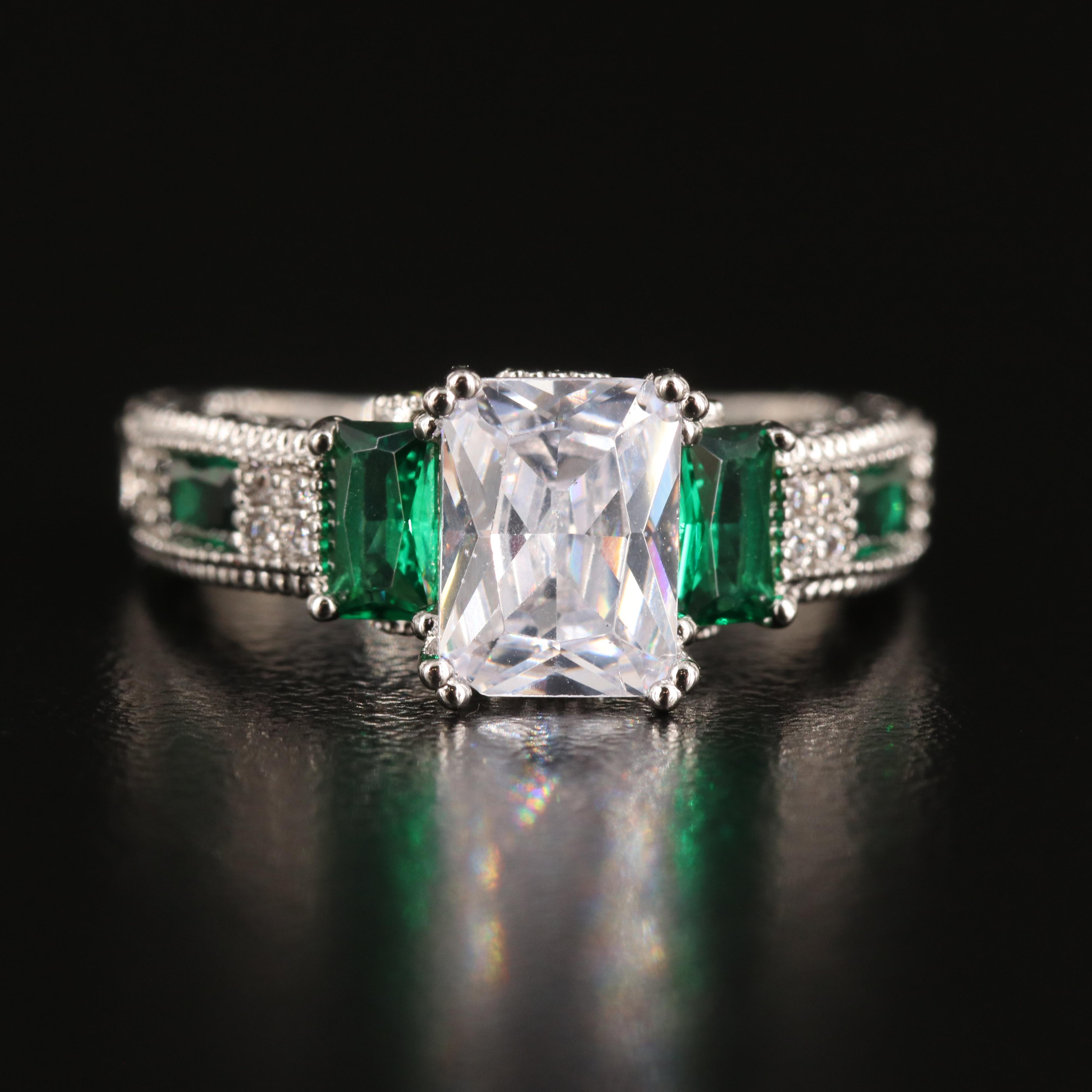 Cubic Zirconia Ring with Milgrain Detailing