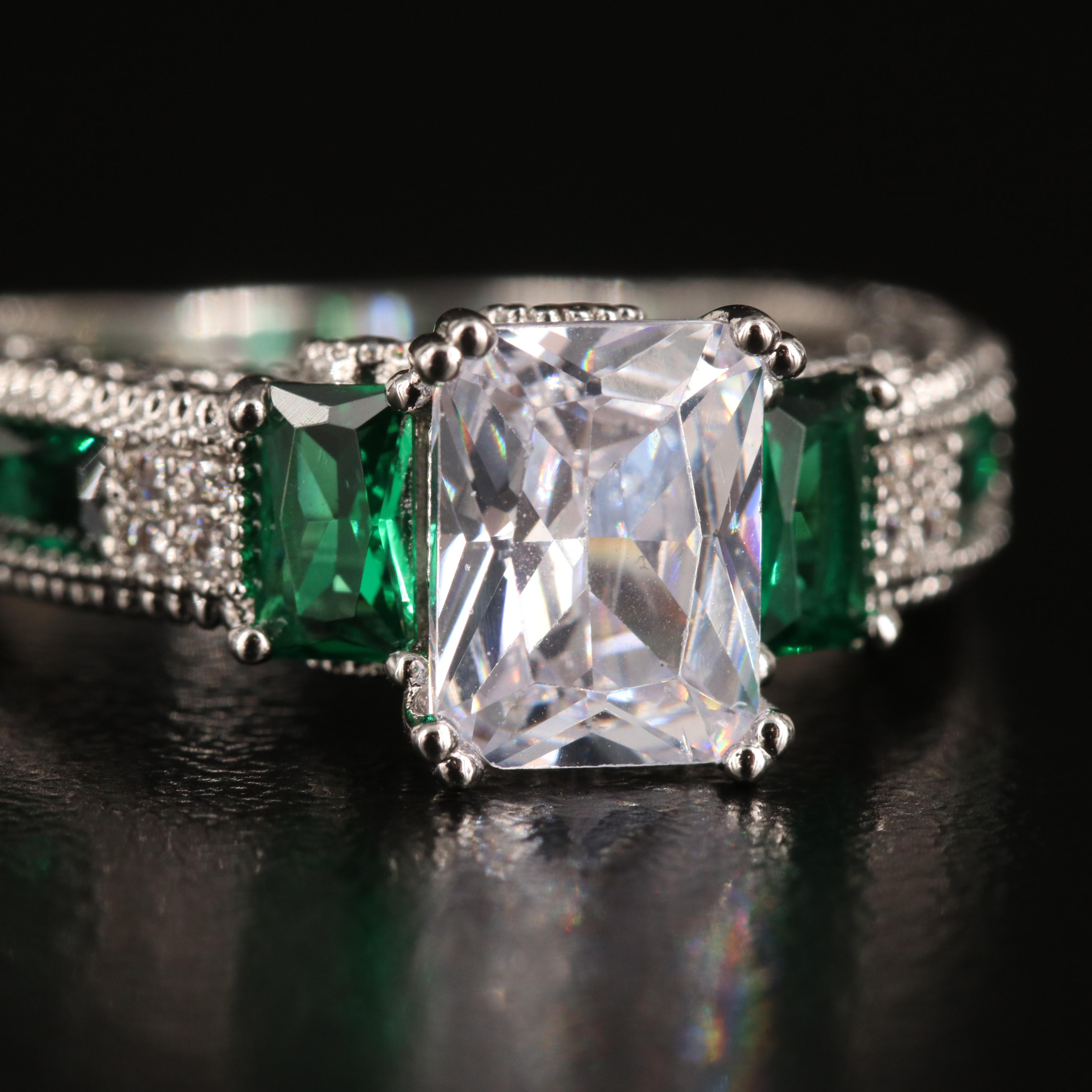 Cubic Zirconia Ring with Milgrain Detailing