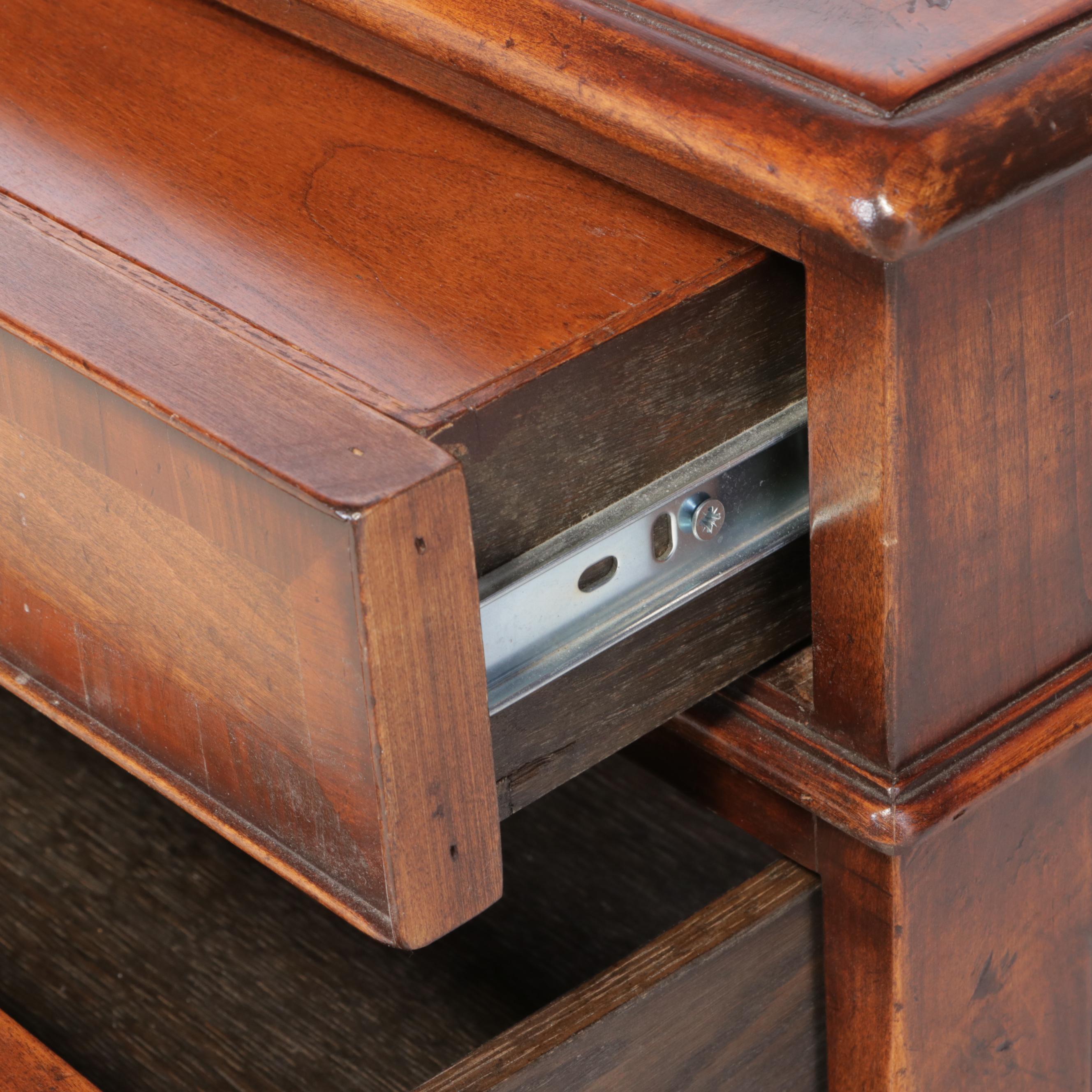 French Provincial Style Fruitwood-Stained and Crossbanded Double-Pedestal Desk