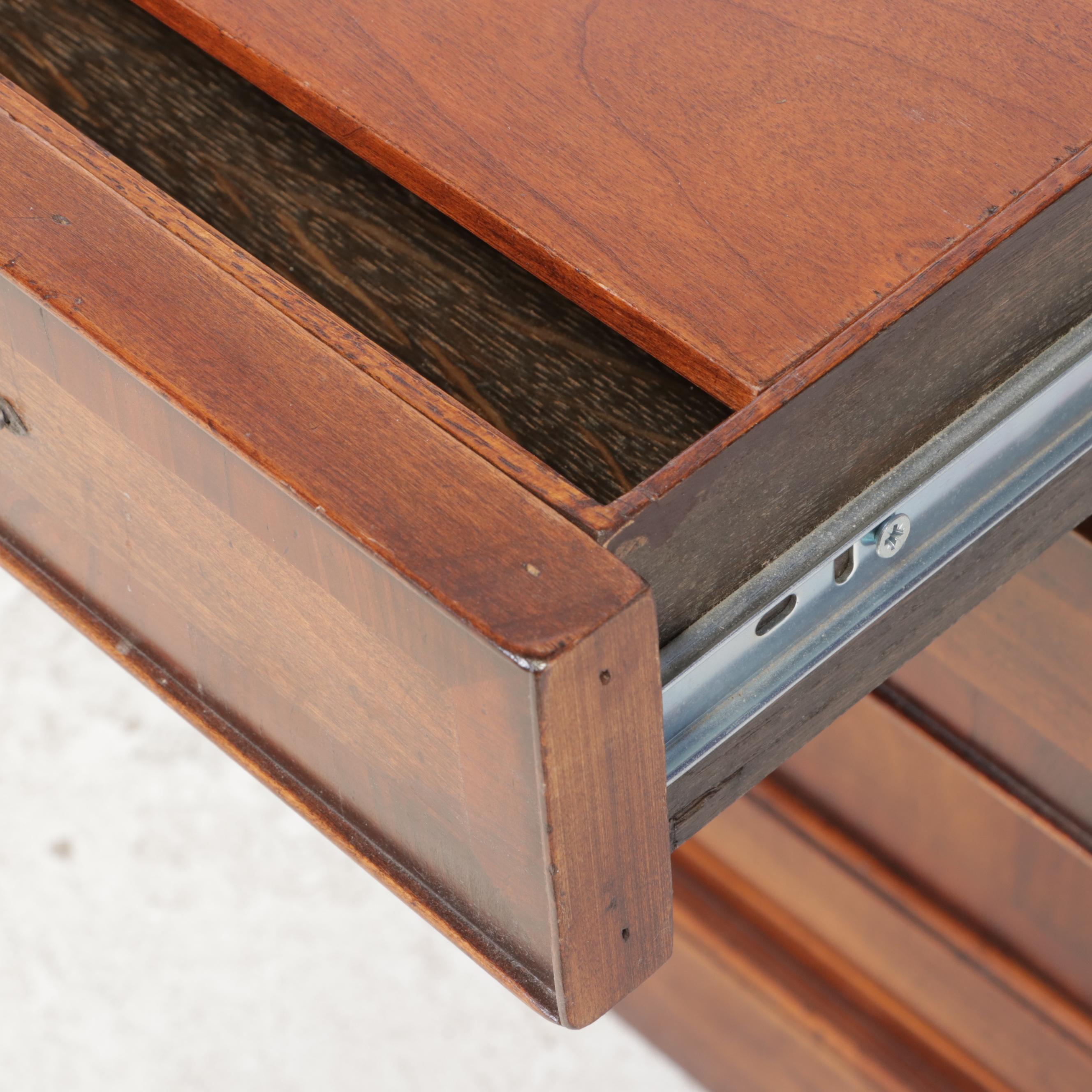 French Provincial Style Fruitwood-Stained and Crossbanded Double-Pedestal Desk