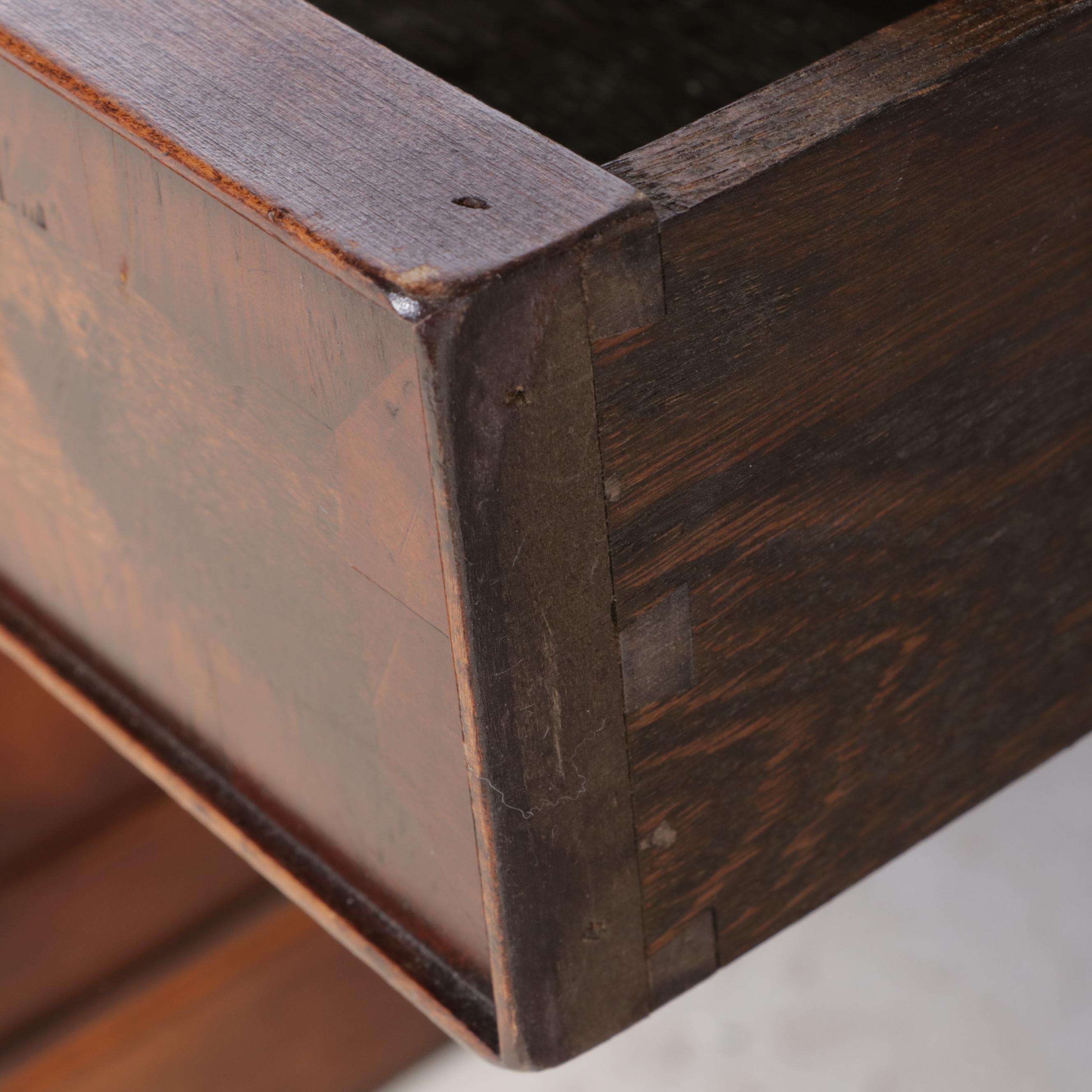 French Provincial Style Fruitwood-Stained and Crossbanded Double-Pedestal Desk