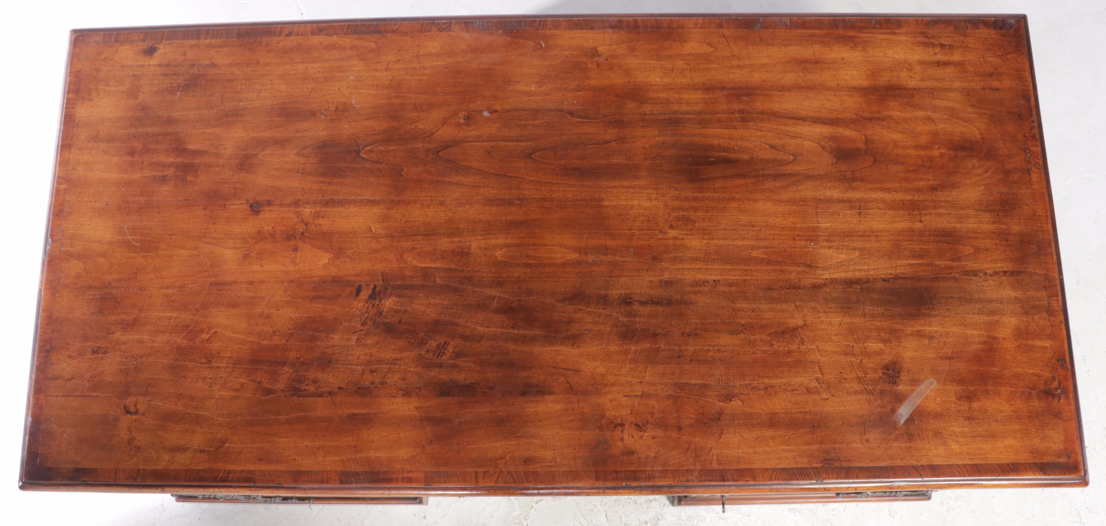 French Provincial Style Fruitwood-Stained and Crossbanded Double-Pedestal Desk