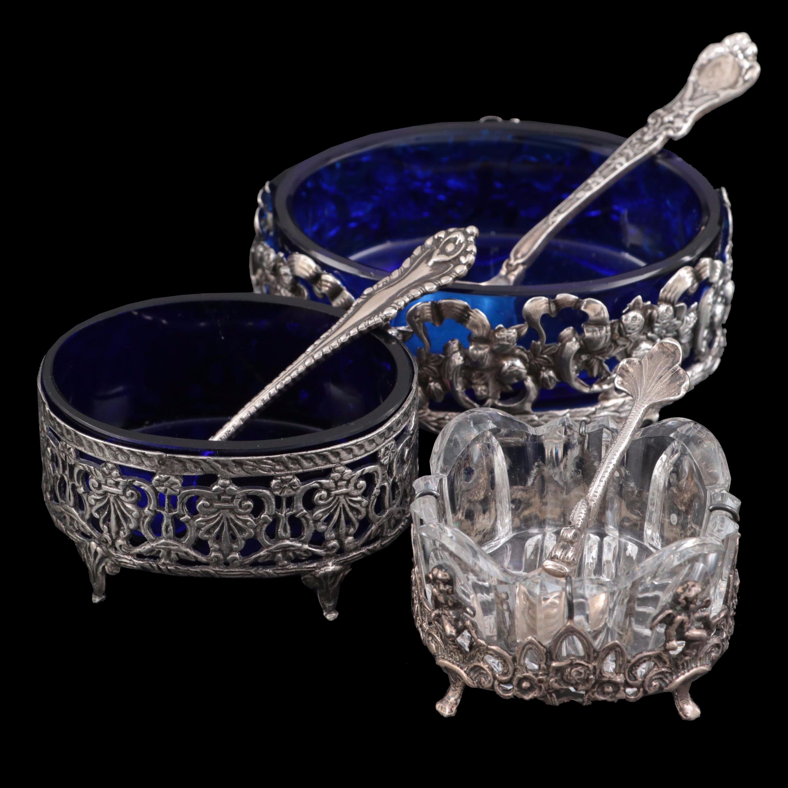 Sterling and 800 Silver Salt Cellars and Salt Spoons