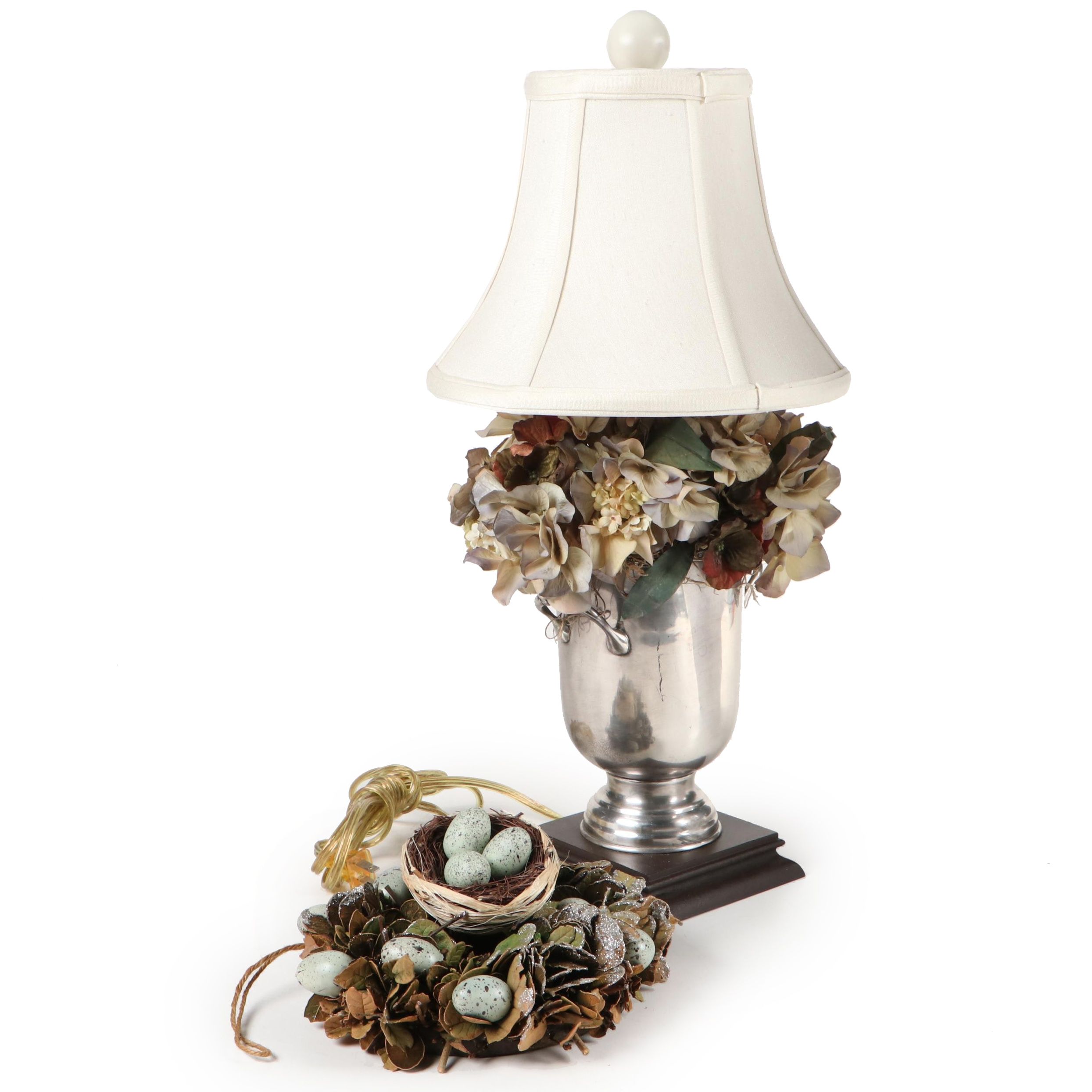 Lee Karen Loving Cup Lamp with Quince and Quinn Wreath