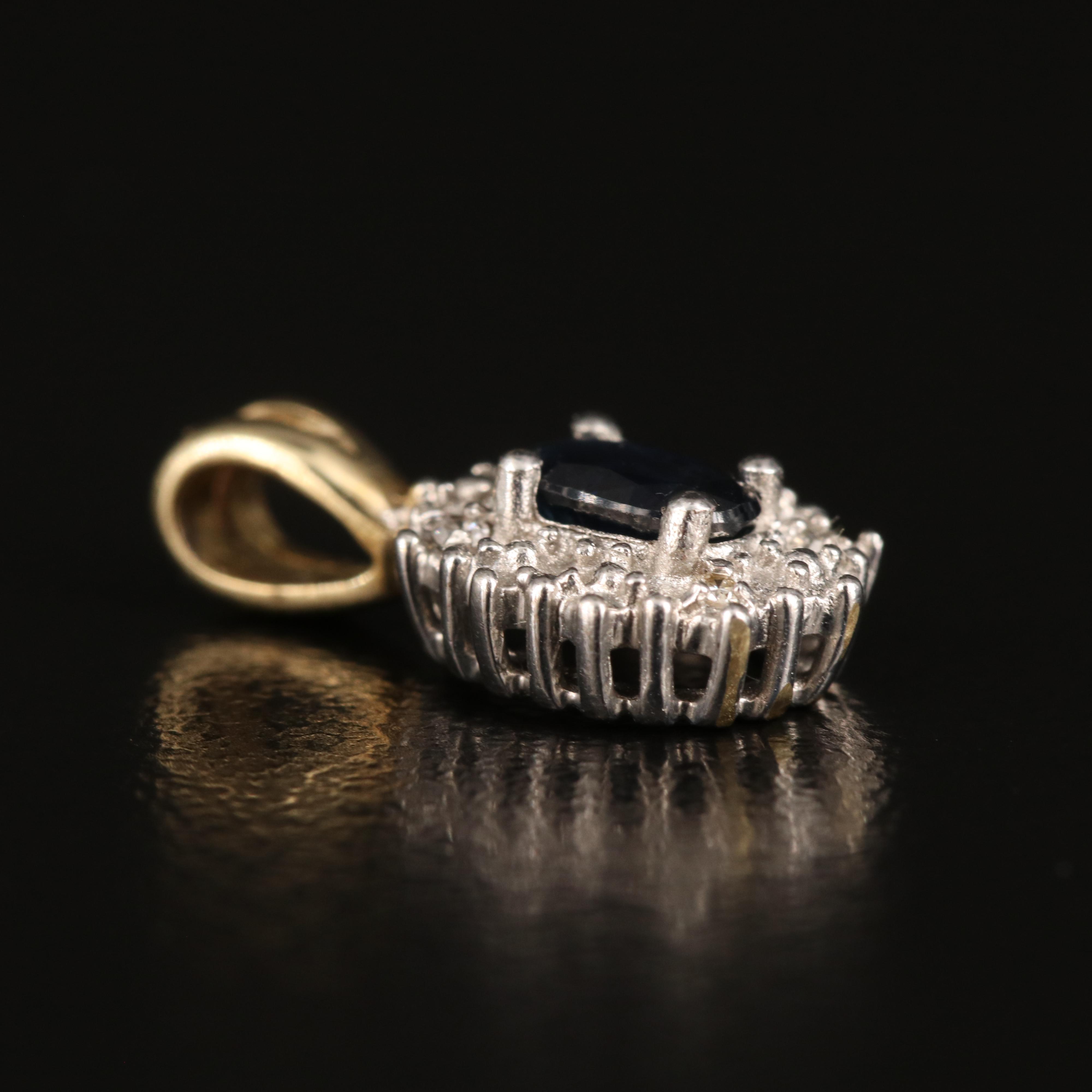 10K Sapphire and 0.02 CTW Diamond Halo Pendant