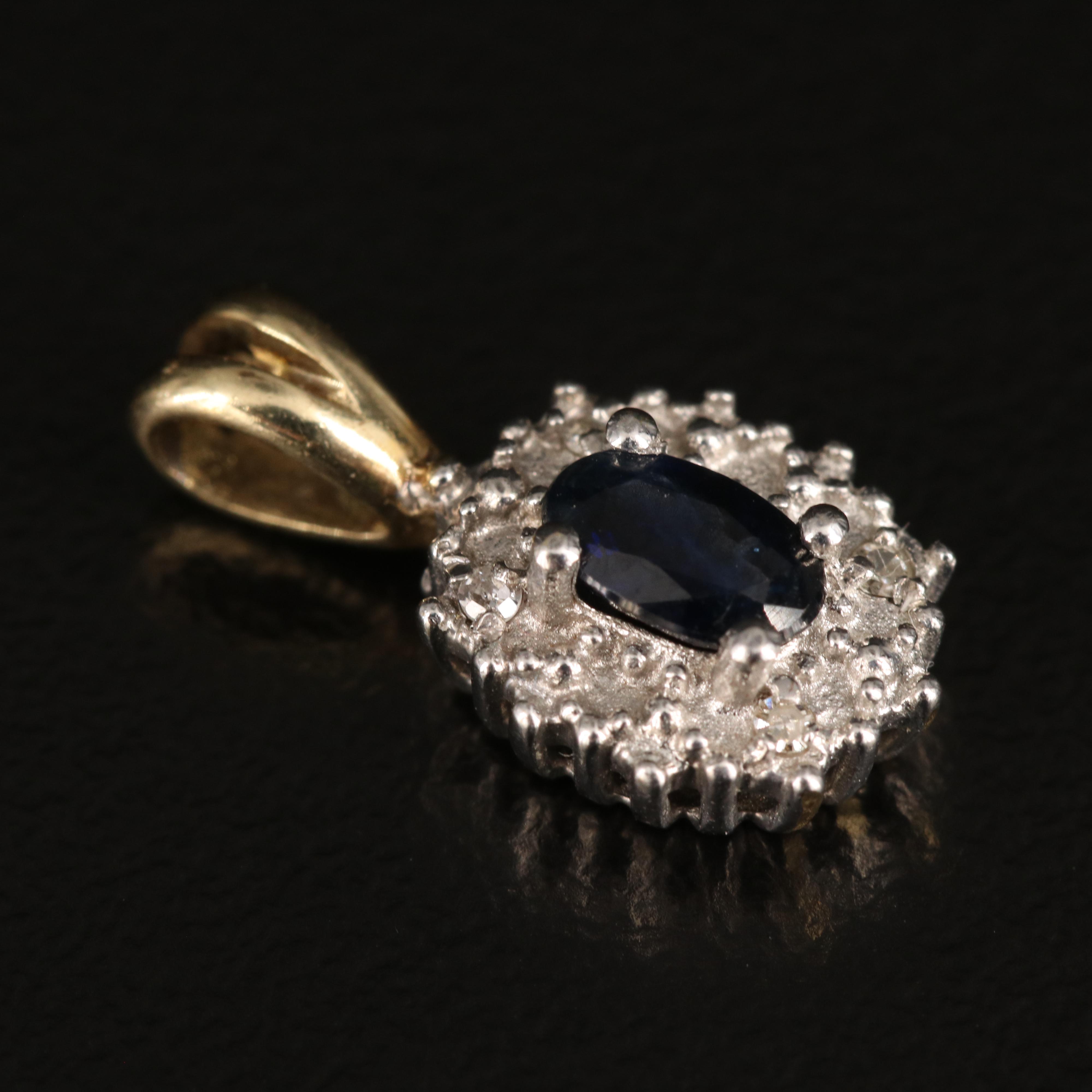 10K Sapphire and 0.02 CTW Diamond Halo Pendant