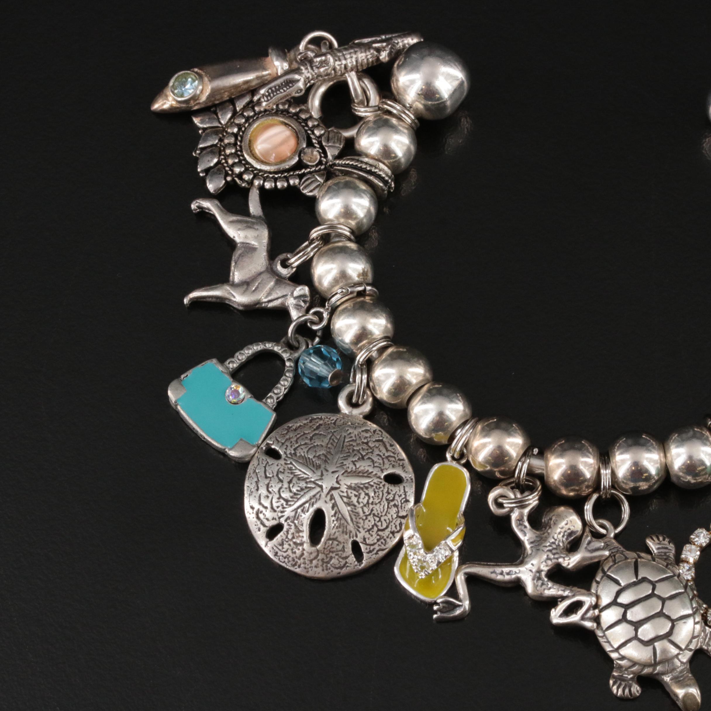 Sterling Charm Cuff Including Turquoise, Rhinestone and Enamel