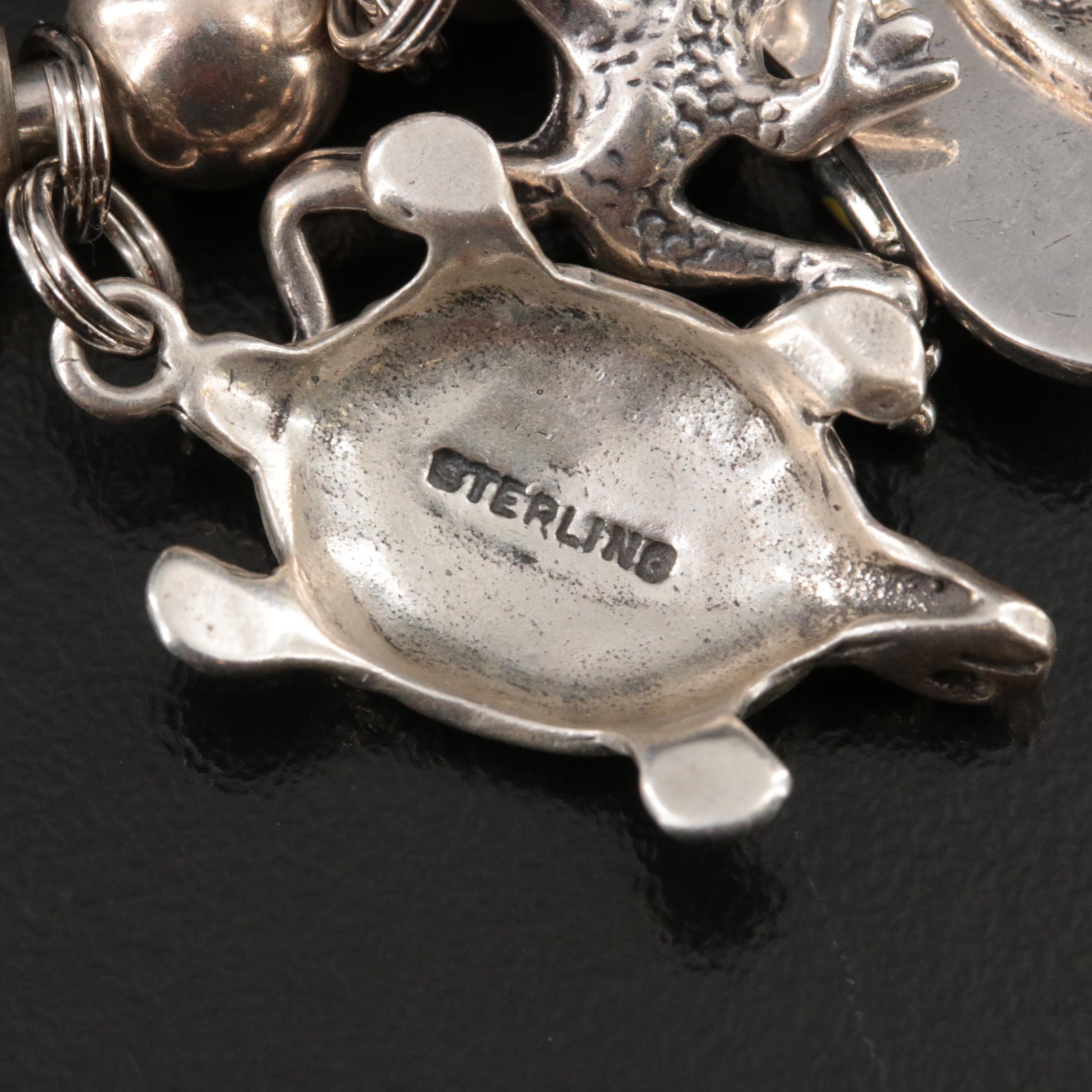 Sterling Charm Cuff Including Turquoise, Rhinestone and Enamel