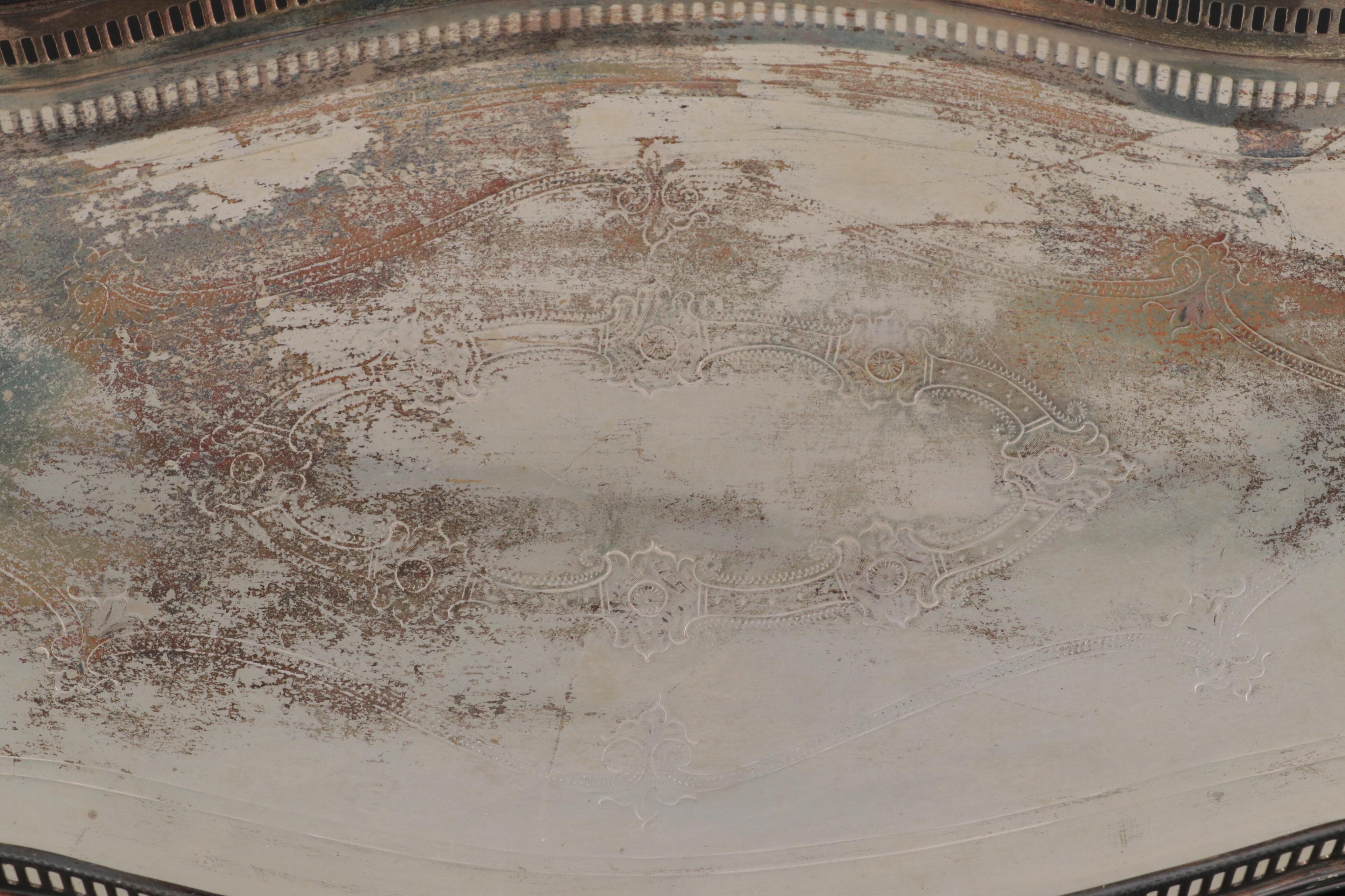 Sheffield Silver Plated Serpentine Gallery Trays with Pressed Crystal Dish