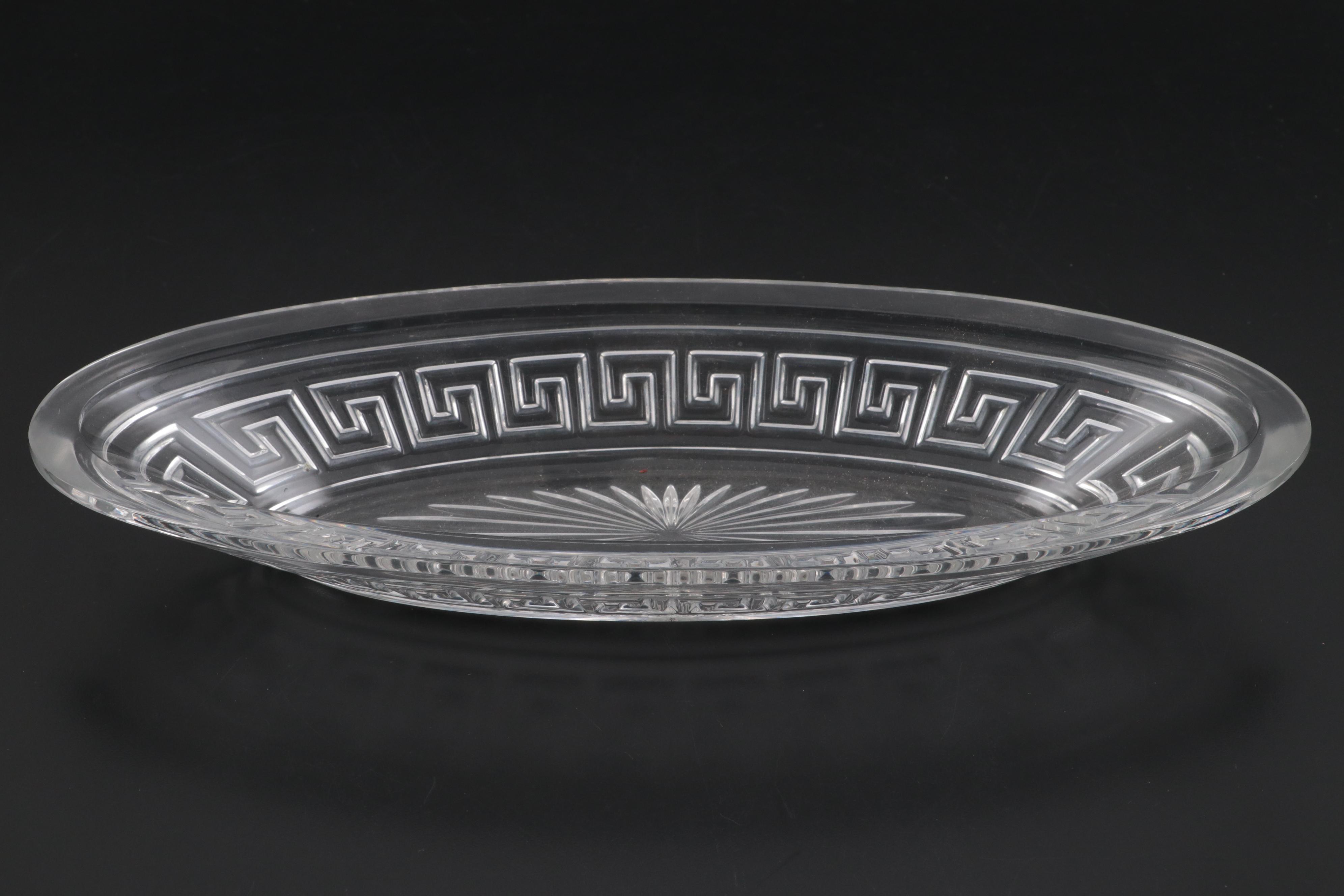 Sheffield Silver Plated Serpentine Gallery Trays with Pressed Crystal Dish