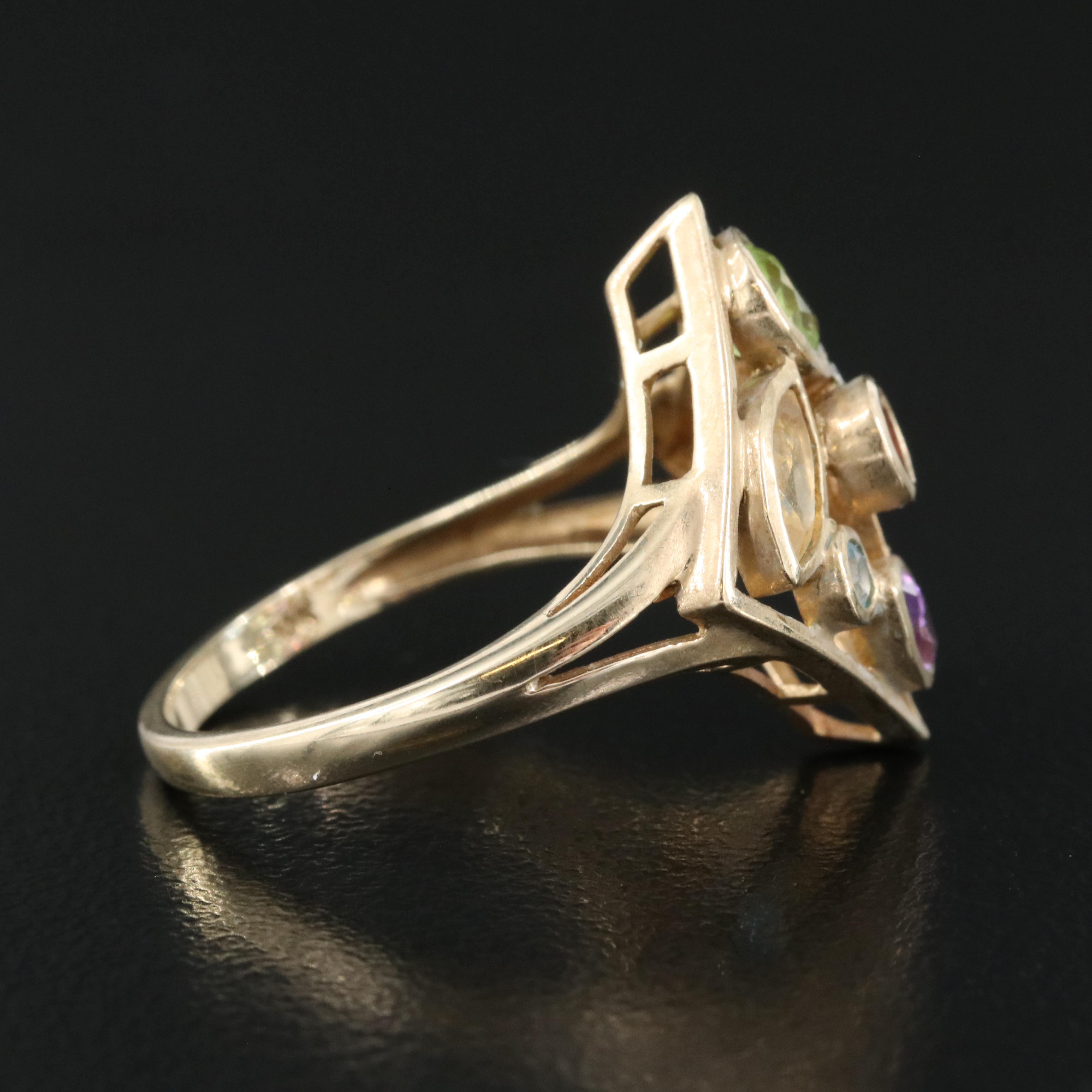 10K Peridot, Amethyst, Topaz, Garnet, Citrine and Diamond Ring