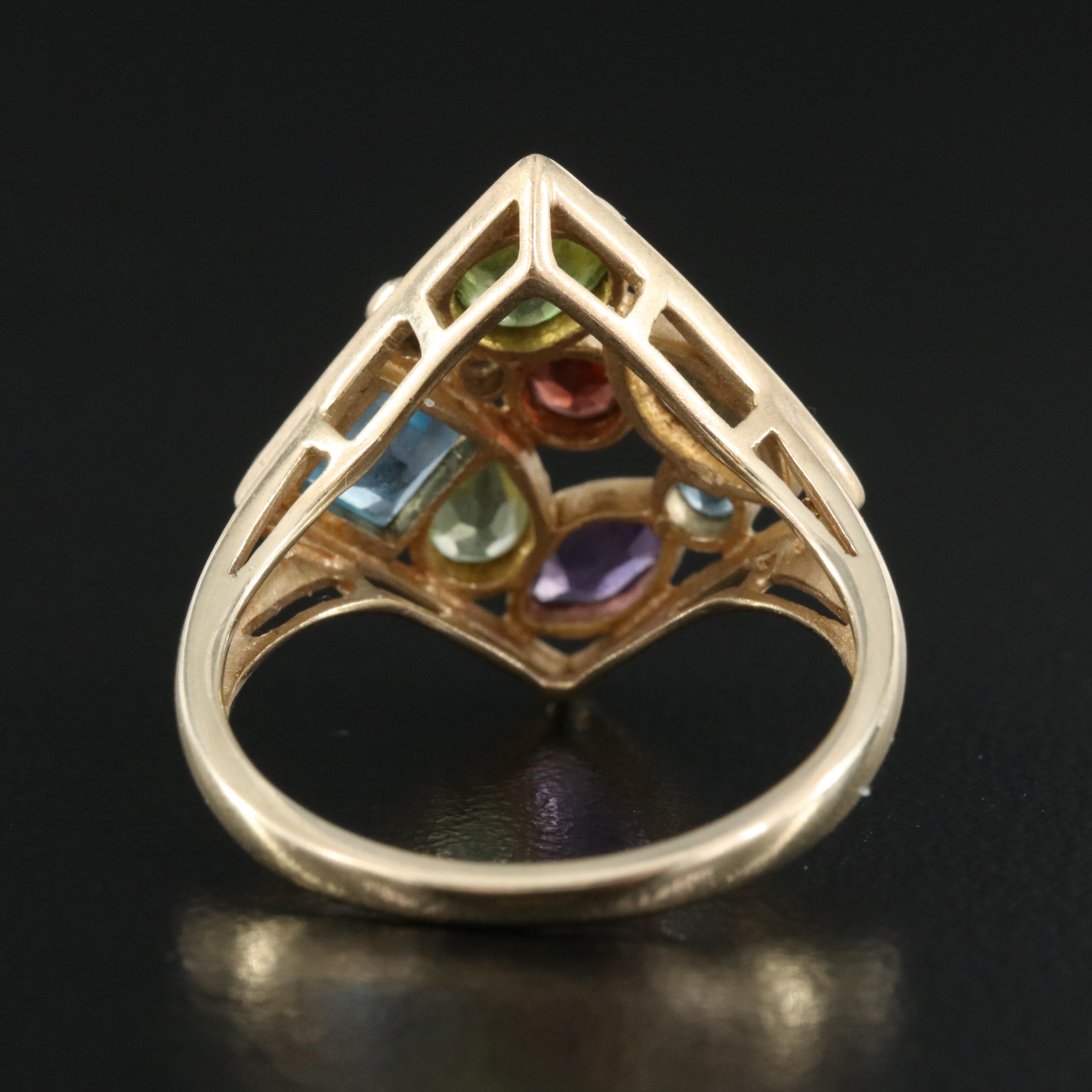 10K Peridot, Amethyst, Topaz, Garnet, Citrine and Diamond Ring