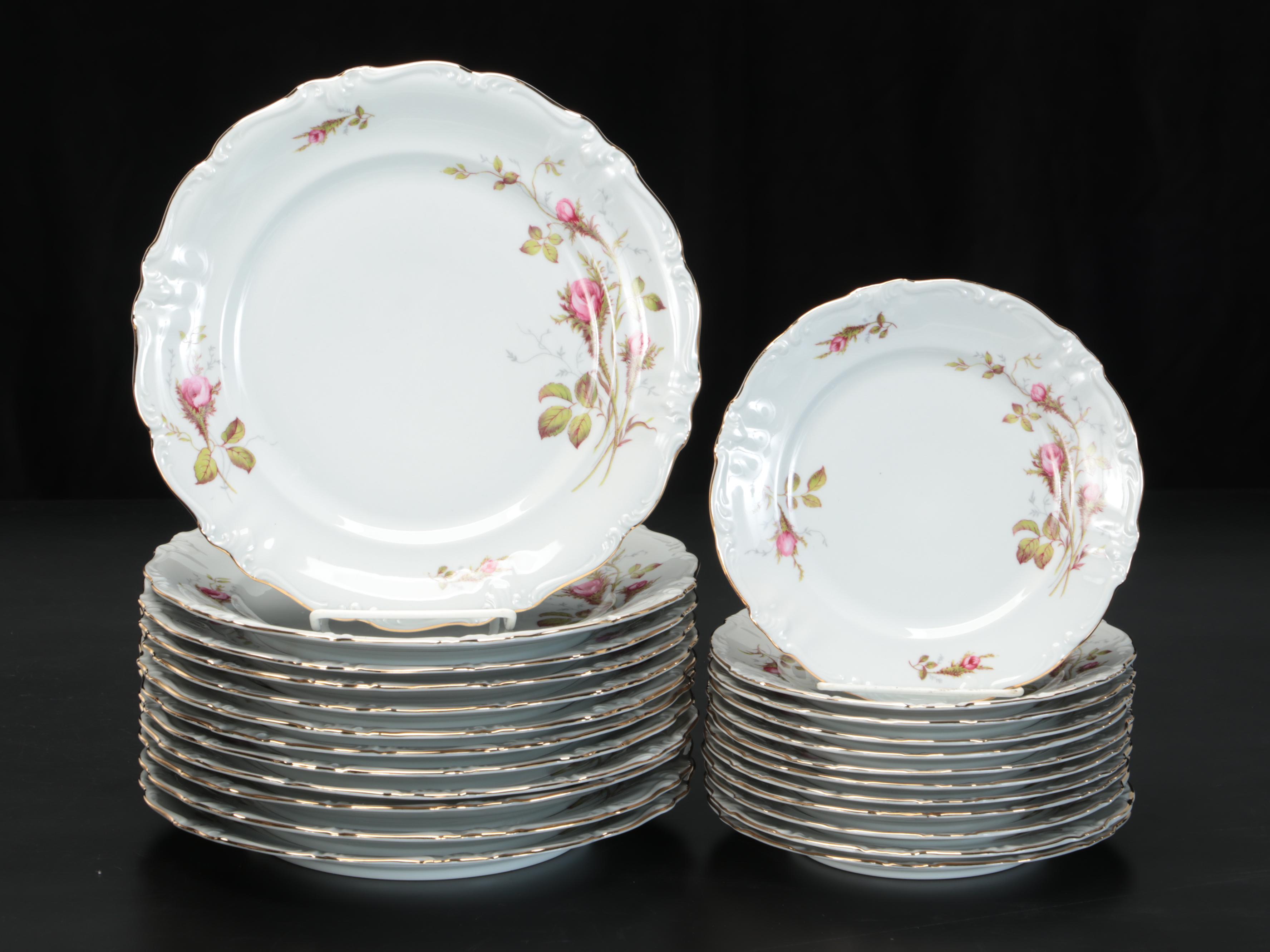 Winterling Porcelain "Moss Rose" Dinnerware and Serving Pieces, Mid-Late 20th C.