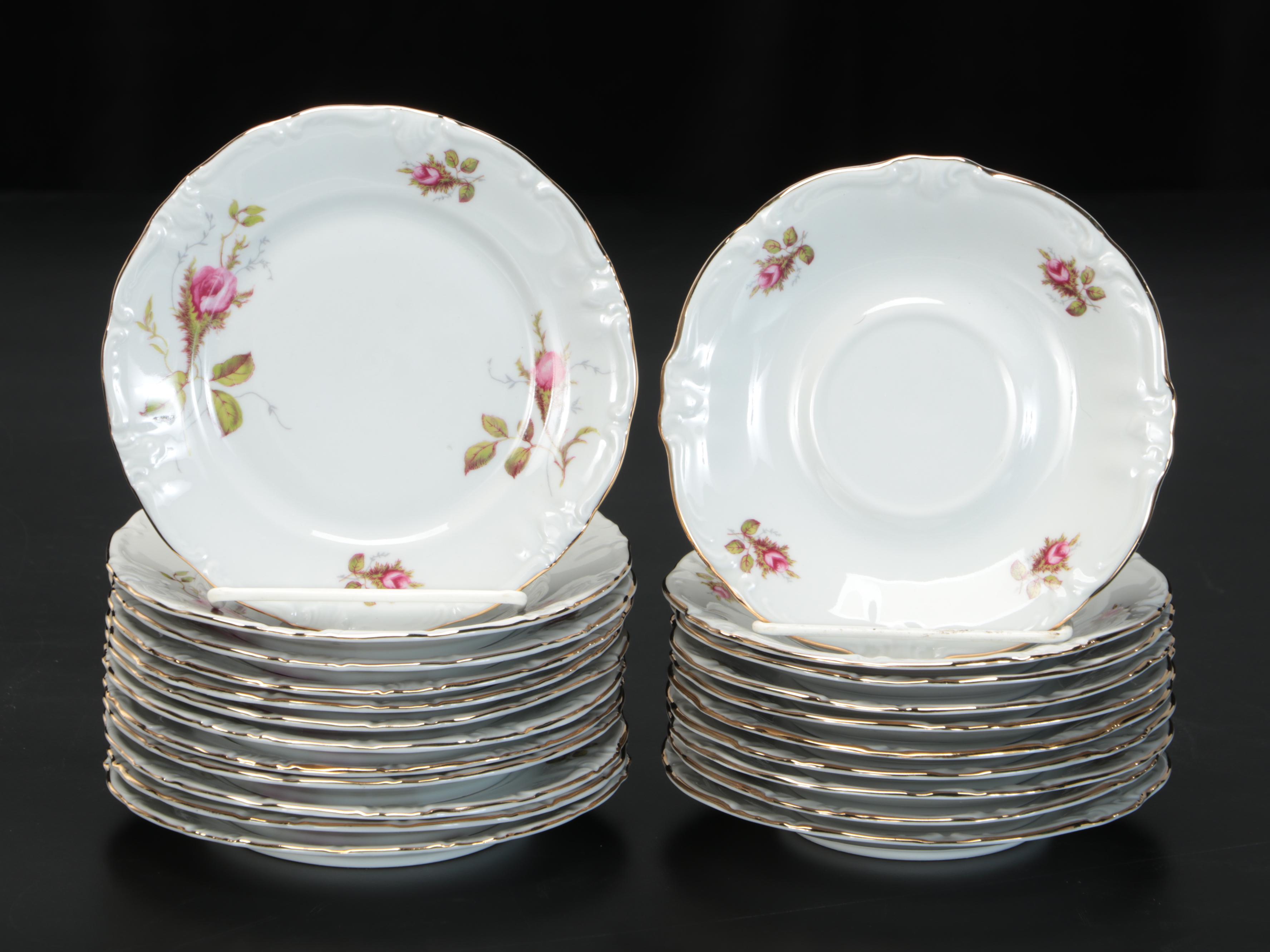Winterling Porcelain "Moss Rose" Dinnerware and Serving Pieces, Mid-Late 20th C.