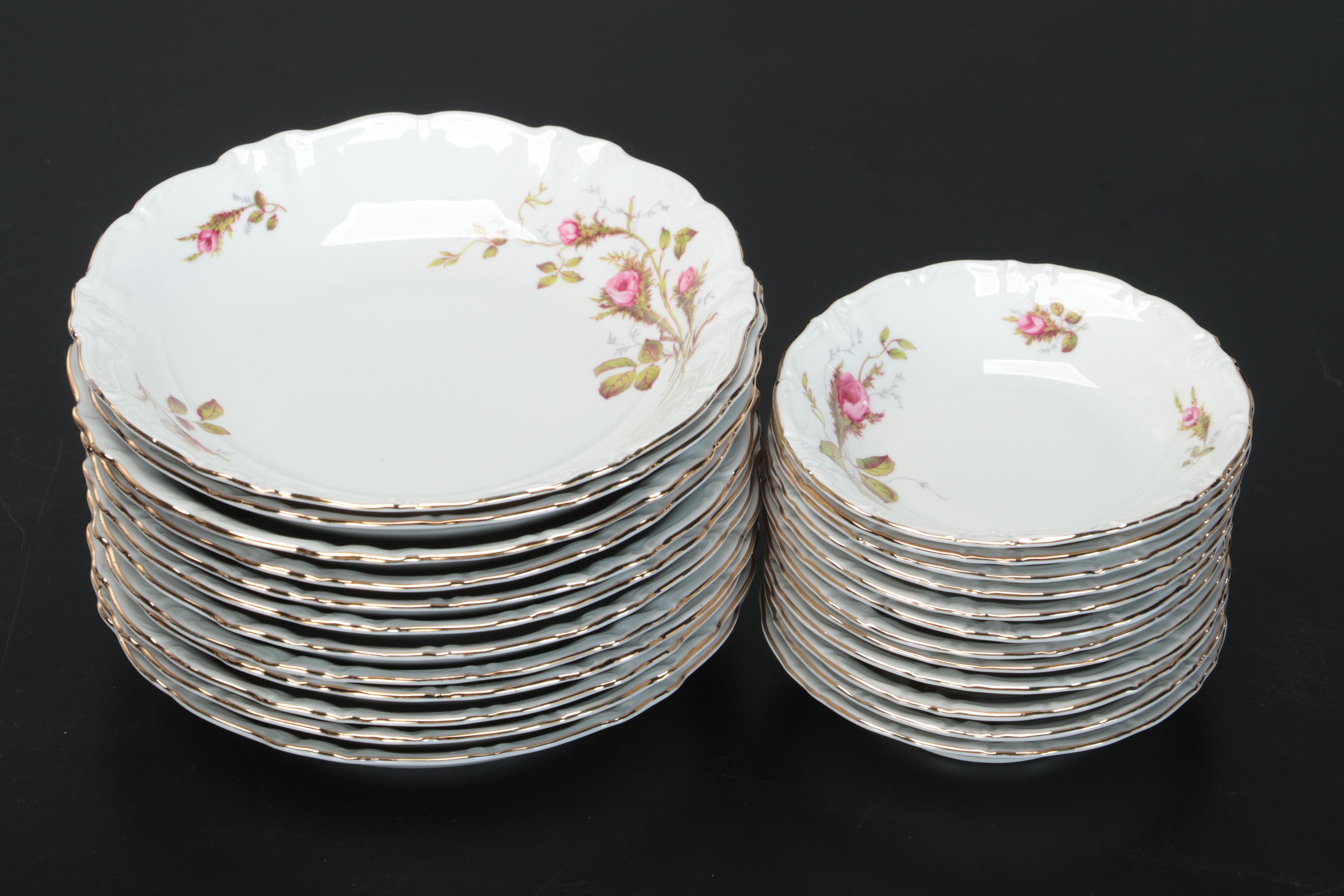Winterling Porcelain "Moss Rose" Dinnerware and Serving Pieces, Mid-Late 20th C.