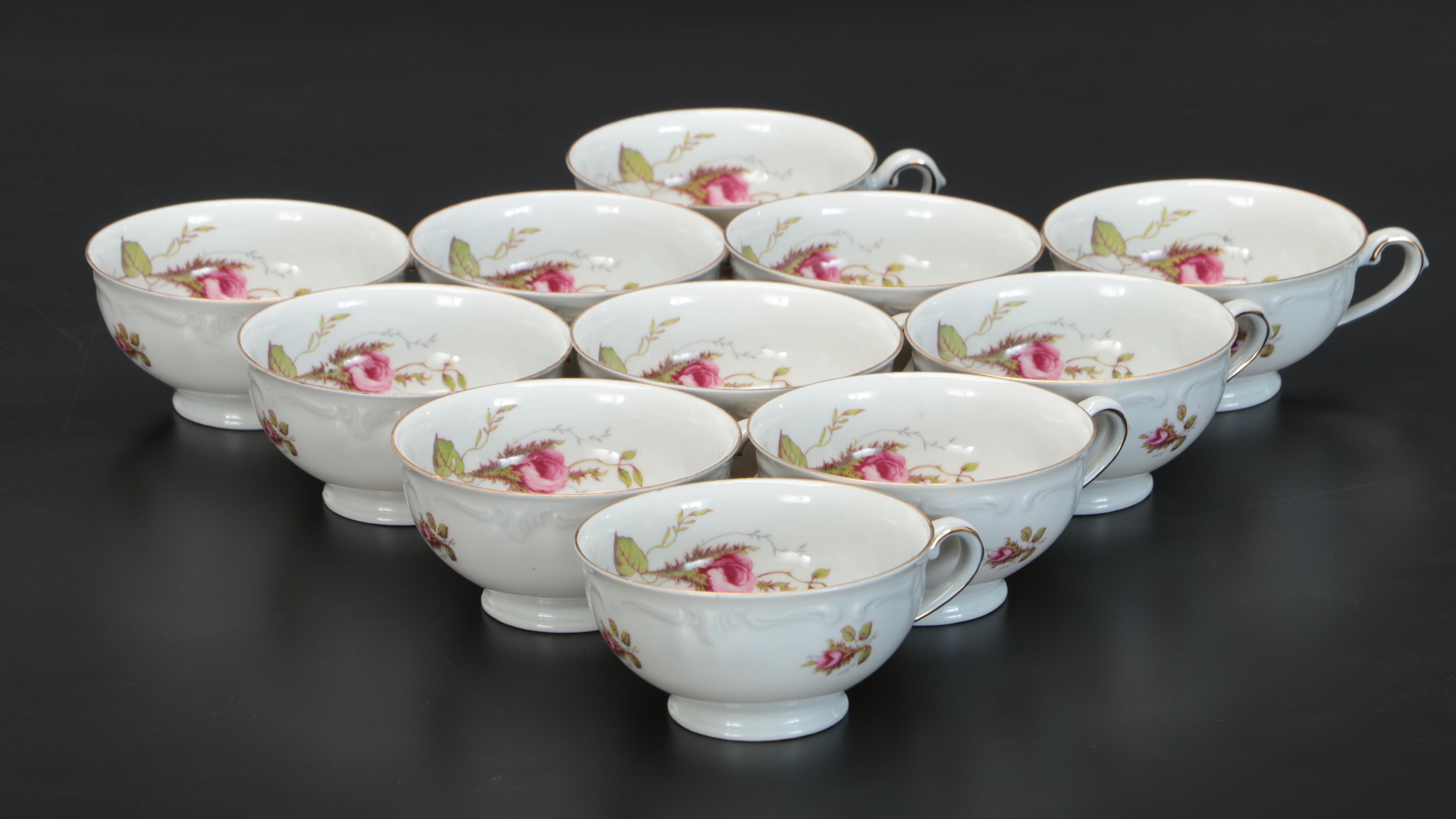 Winterling Porcelain "Moss Rose" Dinnerware and Serving Pieces, Mid-Late 20th C.