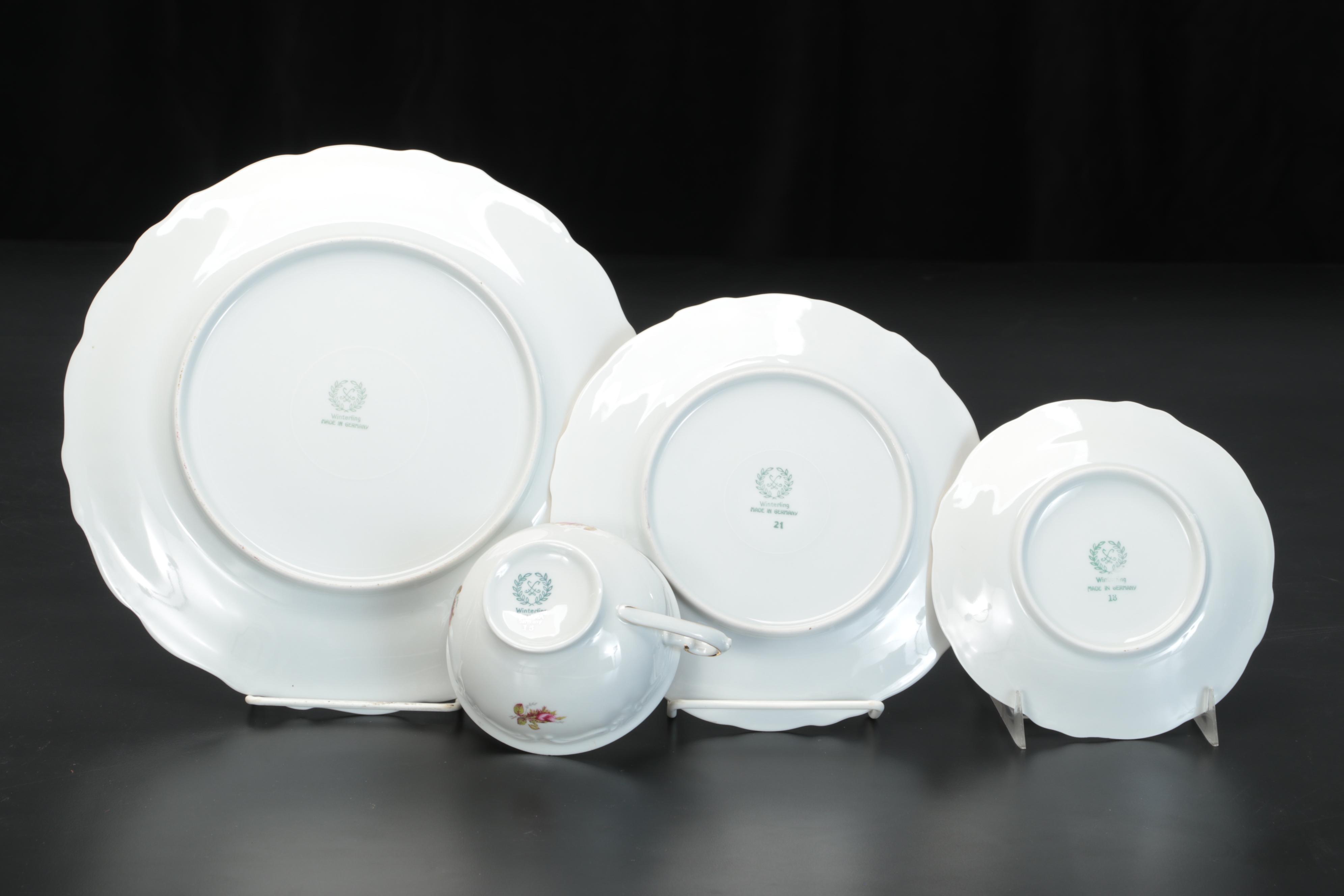 Winterling Porcelain "Moss Rose" Dinnerware and Serving Pieces, Mid-Late 20th C.