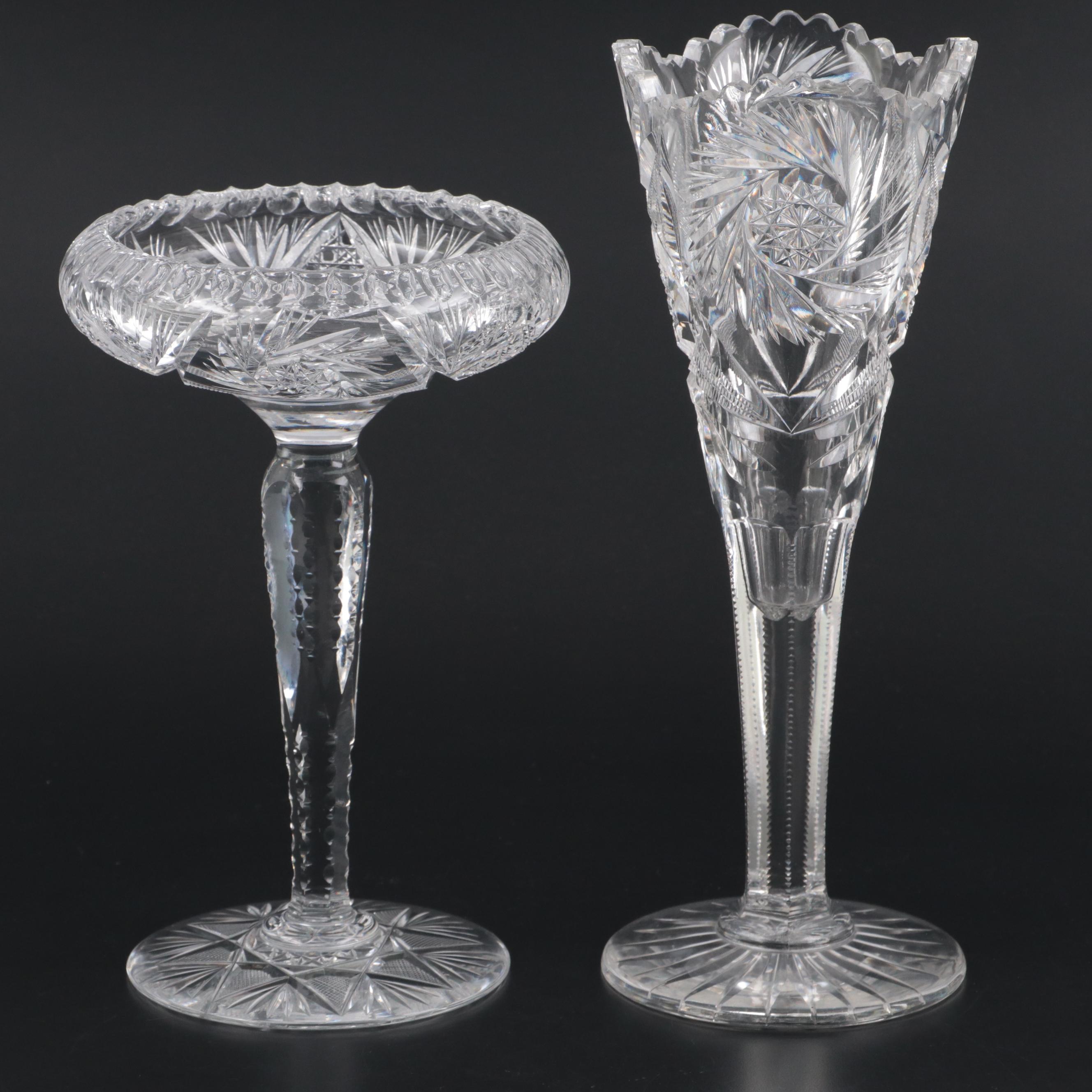 American Brilliant Cut Compote and Vase with Other Tableware and Serving Bowls