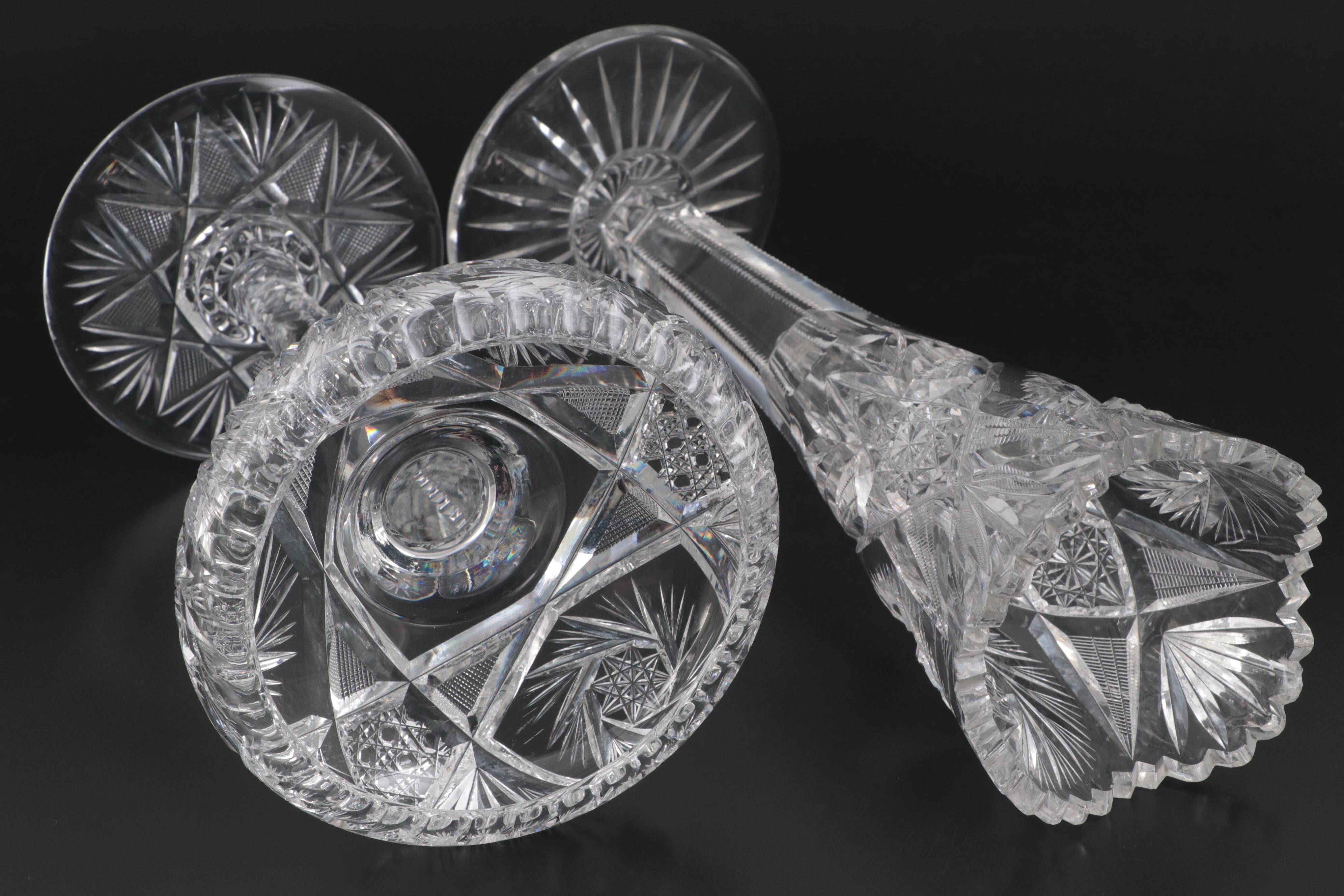 American Brilliant Cut Compote and Vase with Other Tableware and Serving Bowls