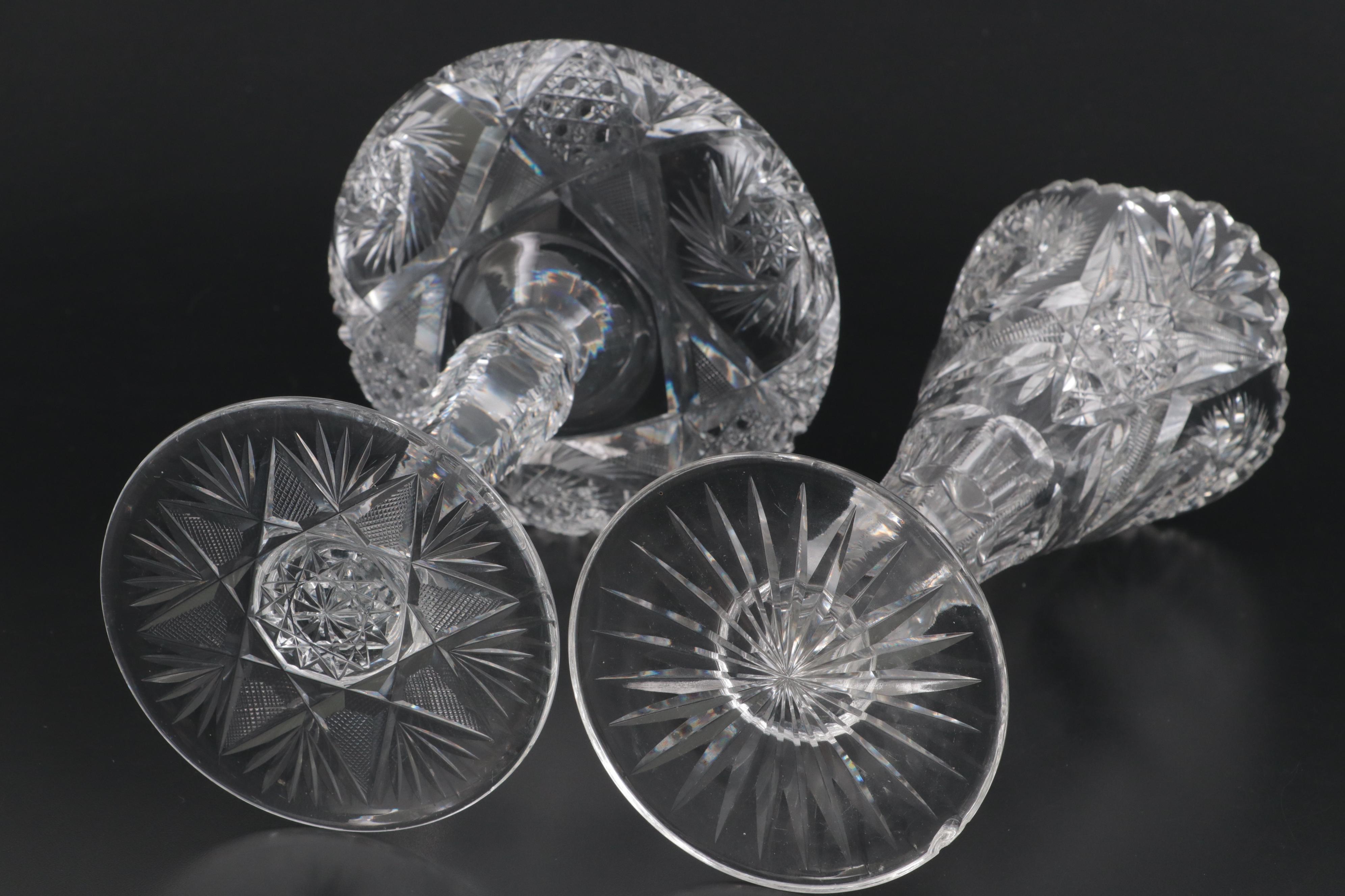 American Brilliant Cut Compote and Vase with Other Tableware and Serving Bowls