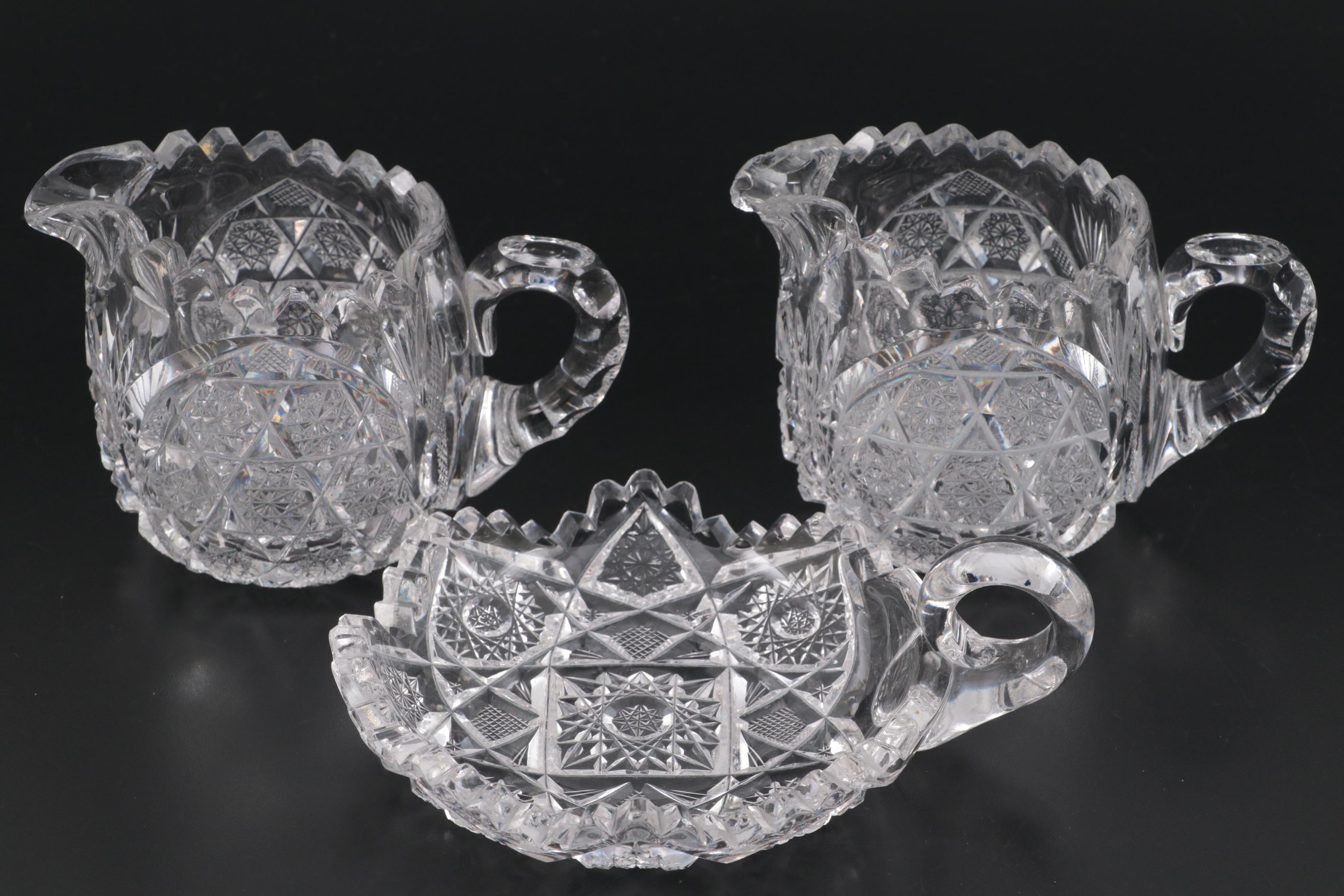 American Brilliant Cut Compote and Vase with Other Tableware and Serving Bowls