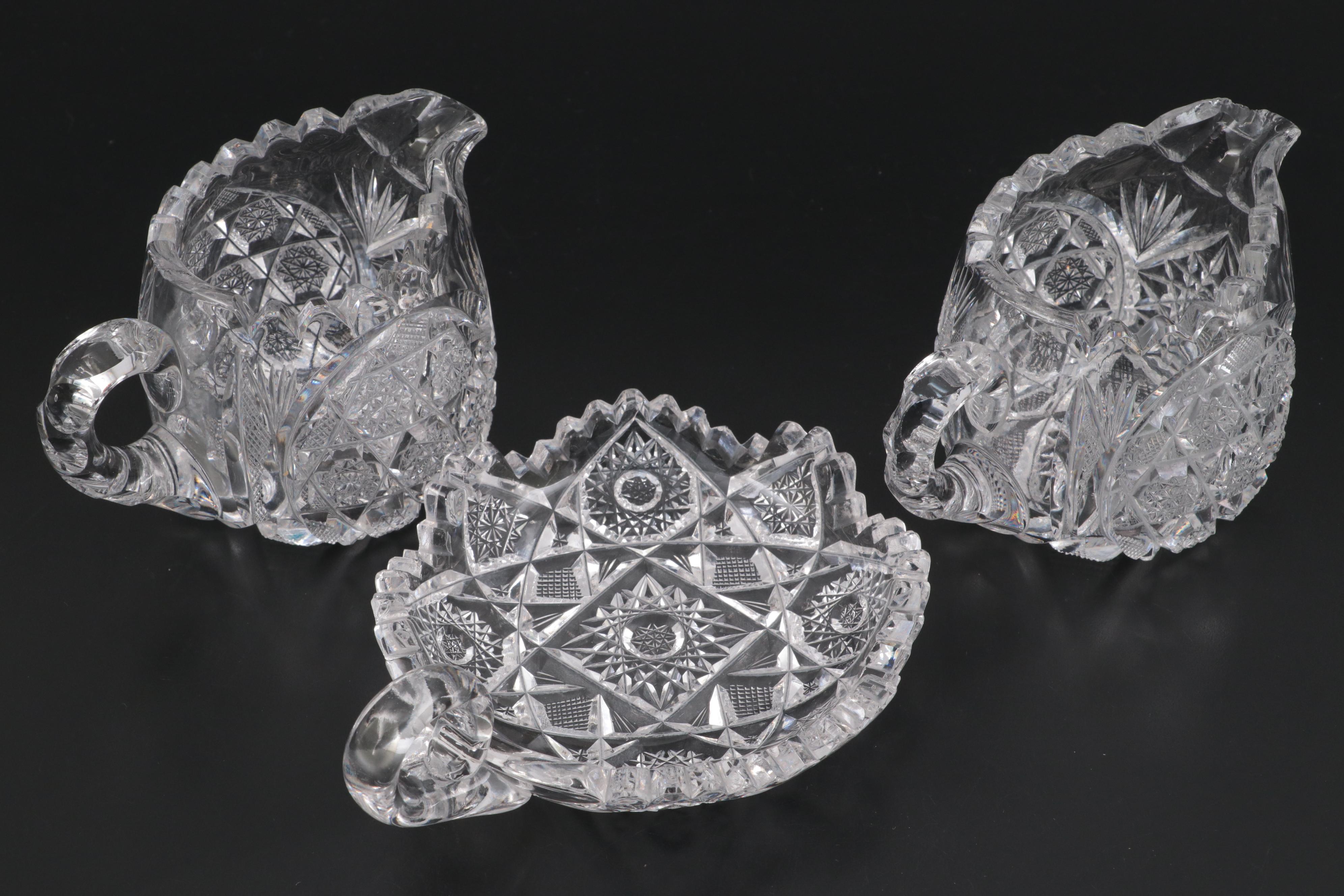 American Brilliant Cut Compote and Vase with Other Tableware and Serving Bowls