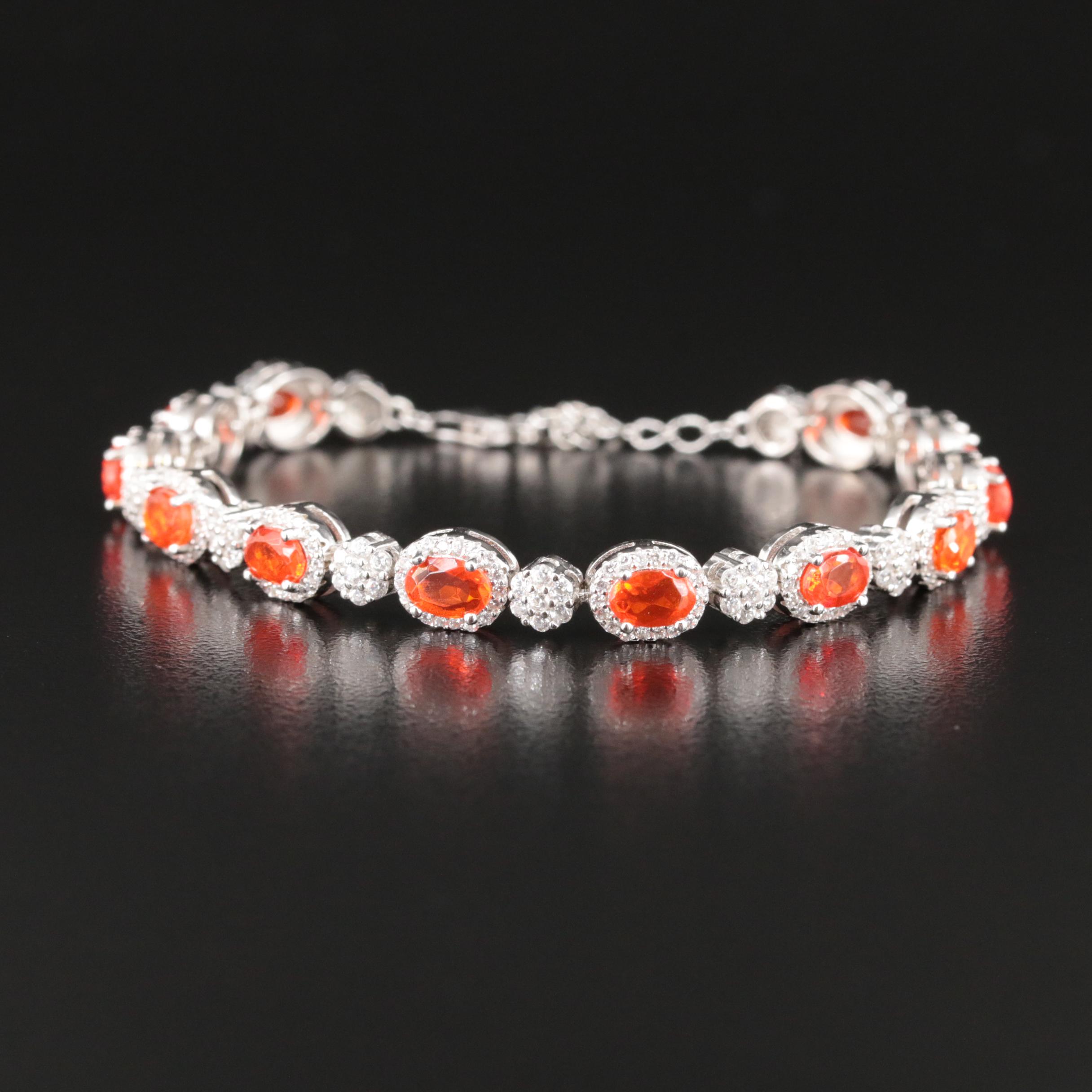 Sterling Fire Opal and Cubic Zirconia Bracelet