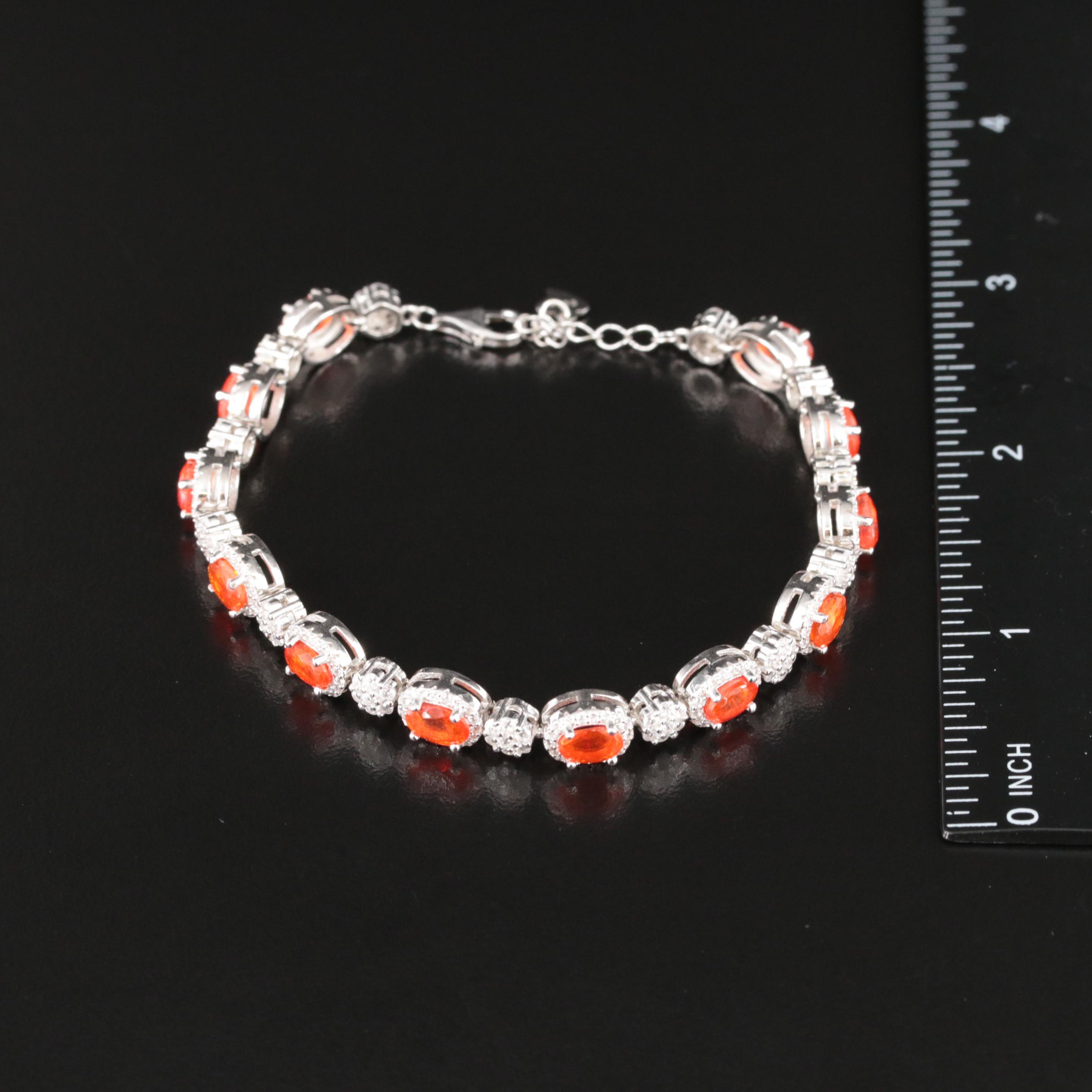Sterling Fire Opal and Cubic Zirconia Bracelet