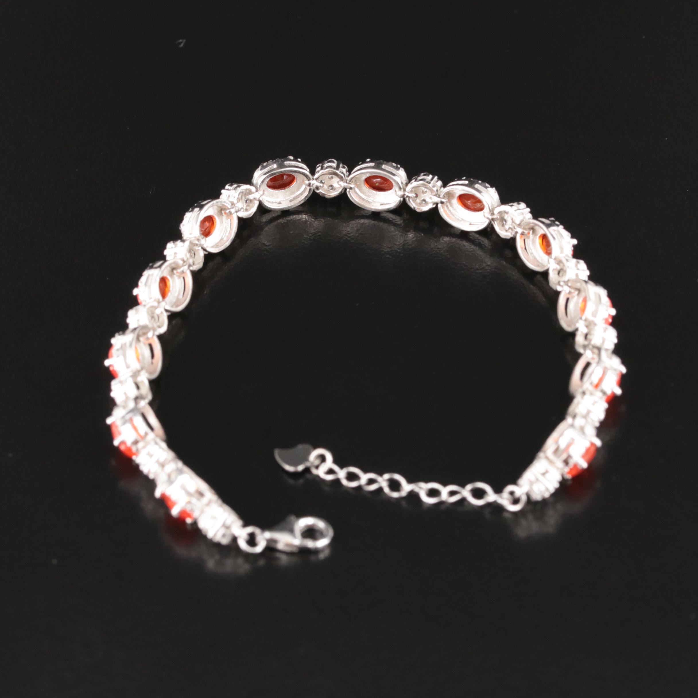 Sterling Fire Opal and Cubic Zirconia Bracelet