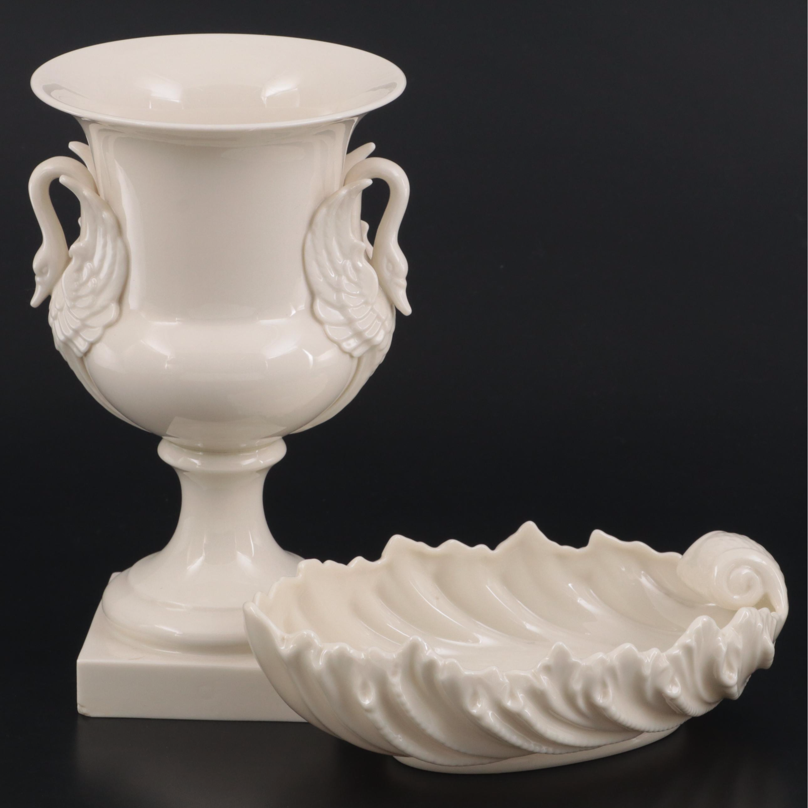 Lenox Bone China Empire Style Swan Trophy Vase and Acanthus Leaf Candy Dish