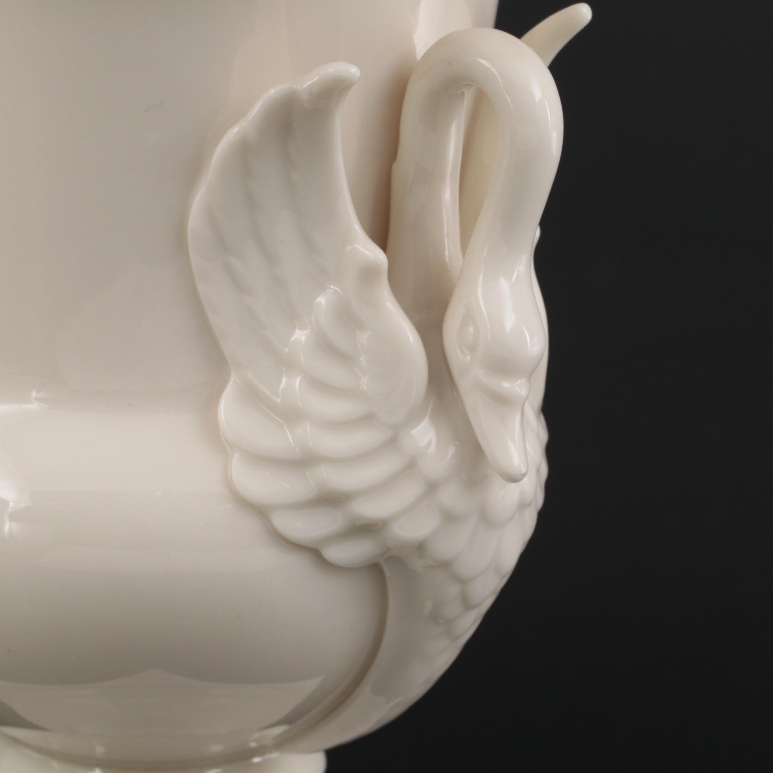 Lenox Bone China Empire Style Swan Trophy Vase and Acanthus Leaf Candy Dish