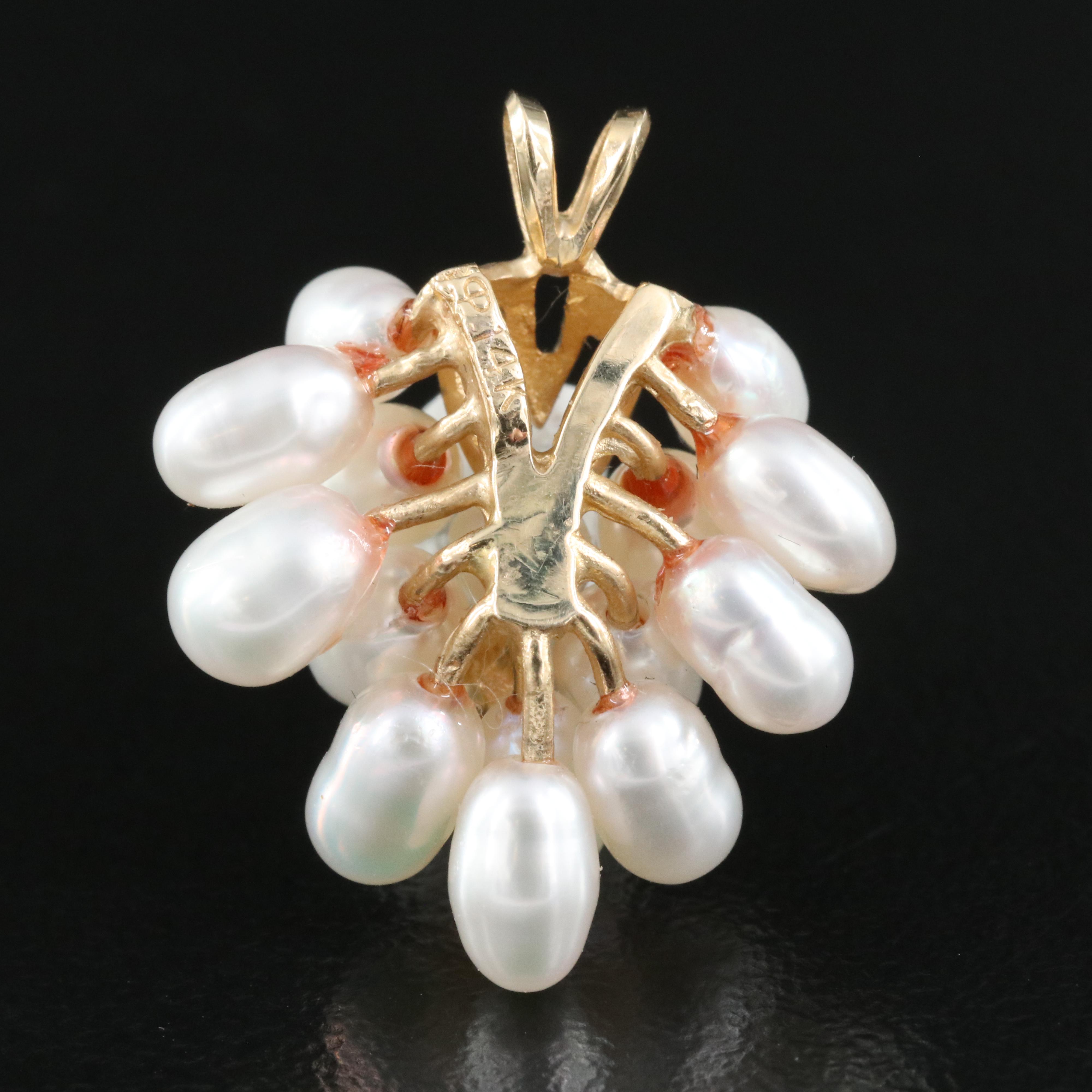 14K 0.04 CT Diamond and Pearl Cluster Pendant