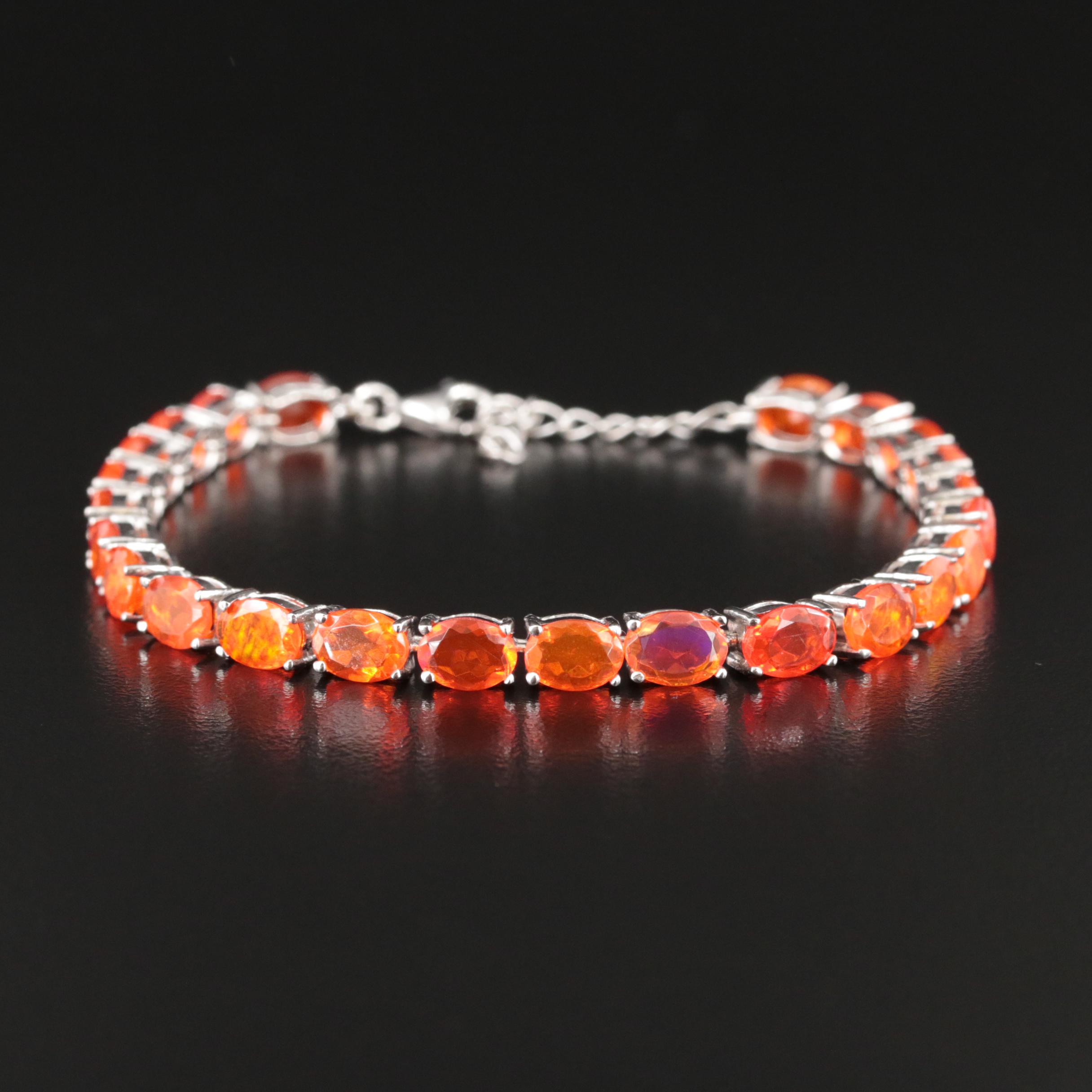 Sterling Fire Opal Line Bracelet