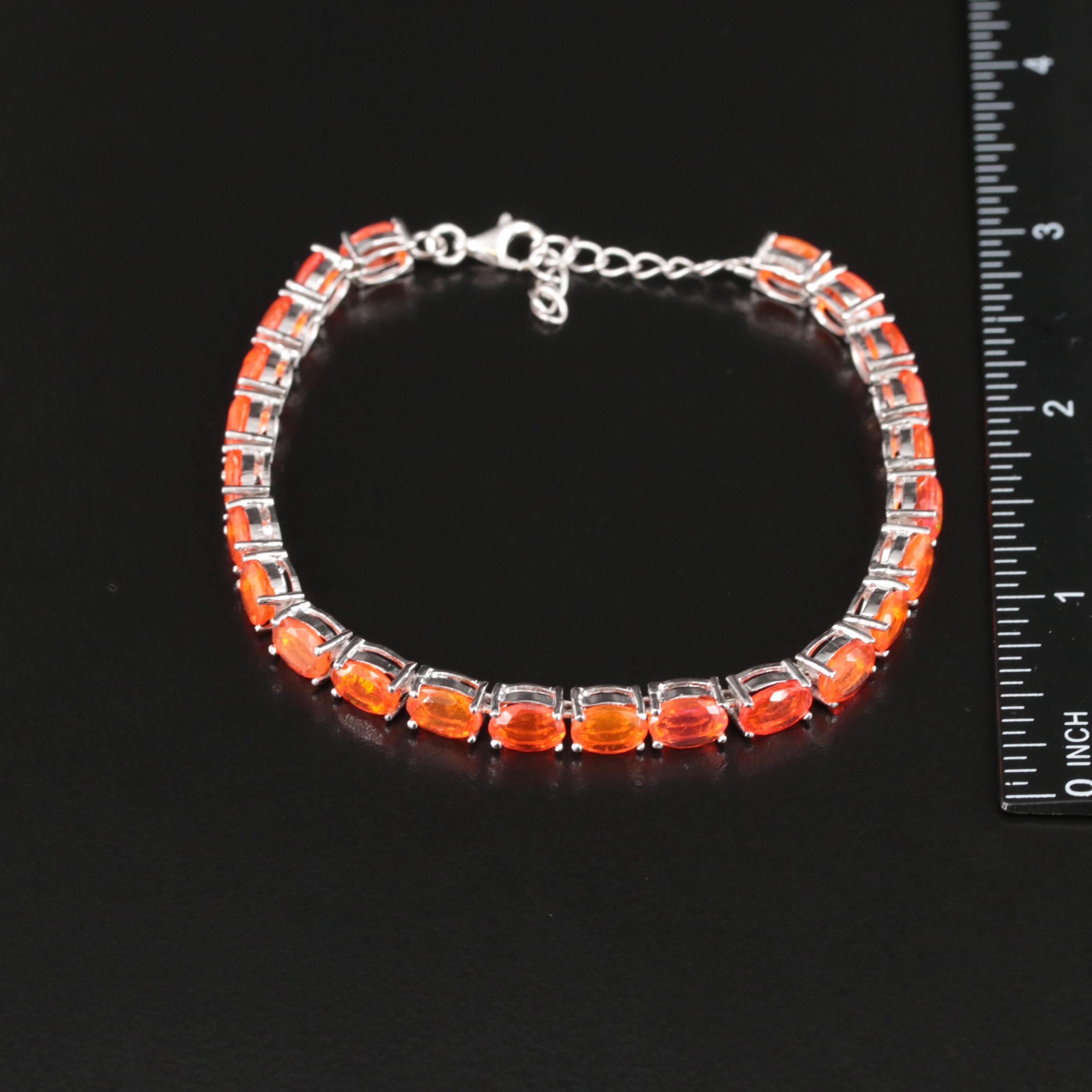 Sterling Fire Opal Line Bracelet